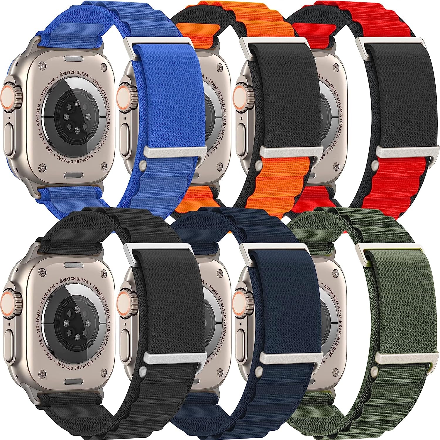 SVISVIPA 6 Pack Alpine Loop Bands Compatible with Apple Watch Ultra 49Mm 45Mm 44Mm 42Mm 41Mm 40Mm 38Mm, Nylon Sport Wristband for Men Women, Titanium C-Hook Strap for Iwatch Series 8 7 6 5 4 3 2 1 SE  SVISVIPA Black/Green/Midnight Blue/Black red/Black Orange/Blue 42/44/45/49mm 