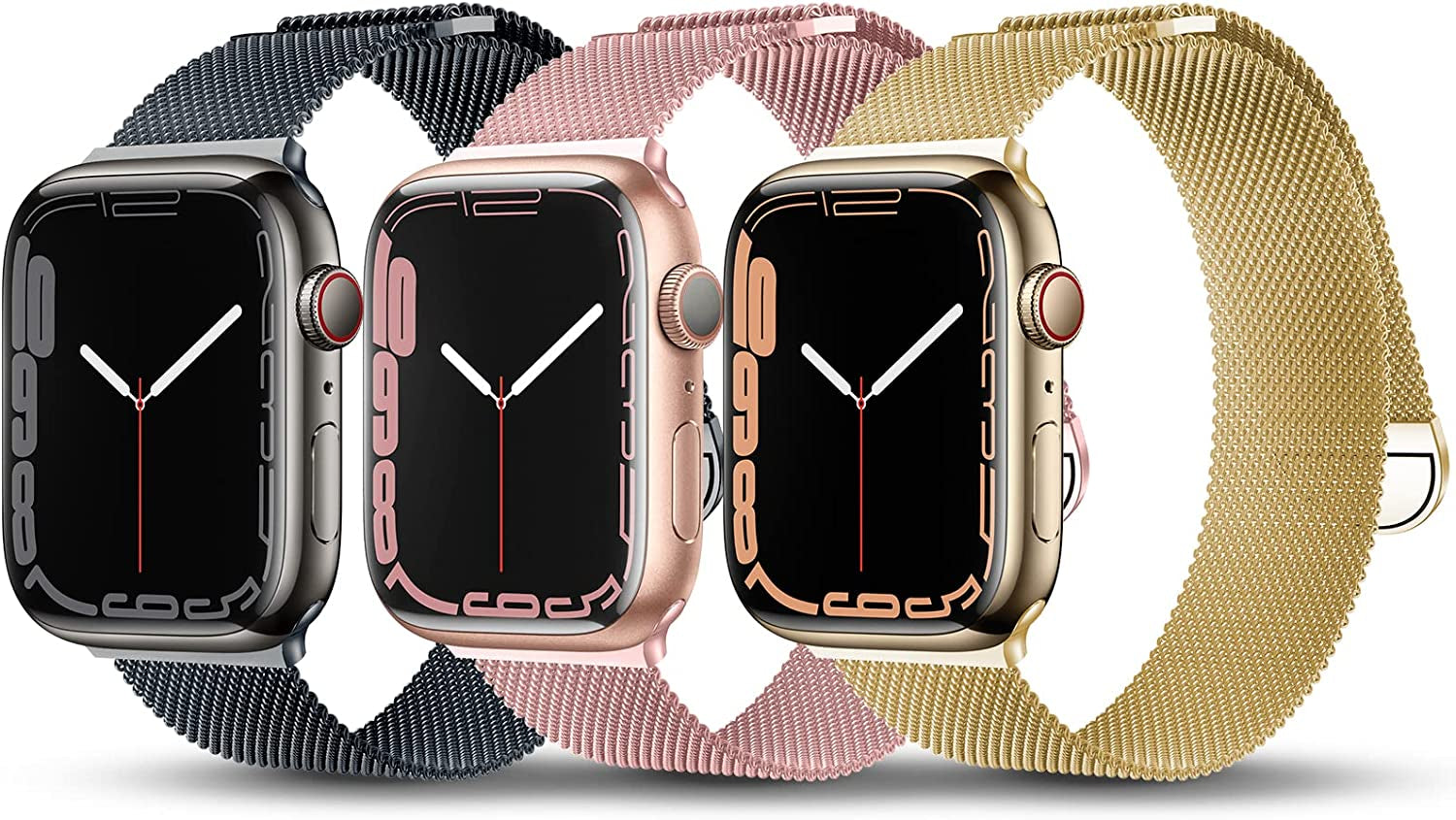 TRA 3 Pack Metal Stainless Steel Bands Compatible with Apple Watch Band 49Mm 45Mm 44Mm 42Mm 41Mm 40Mm 38Mm, Magnetic Mesh Loop Strap Wristband for Iwatch Ultra Series 8/SE/7/6/5/4/3/2/1 Men Women  TRA Space Grey/Rose Pink/Gold 38/40/41mm 