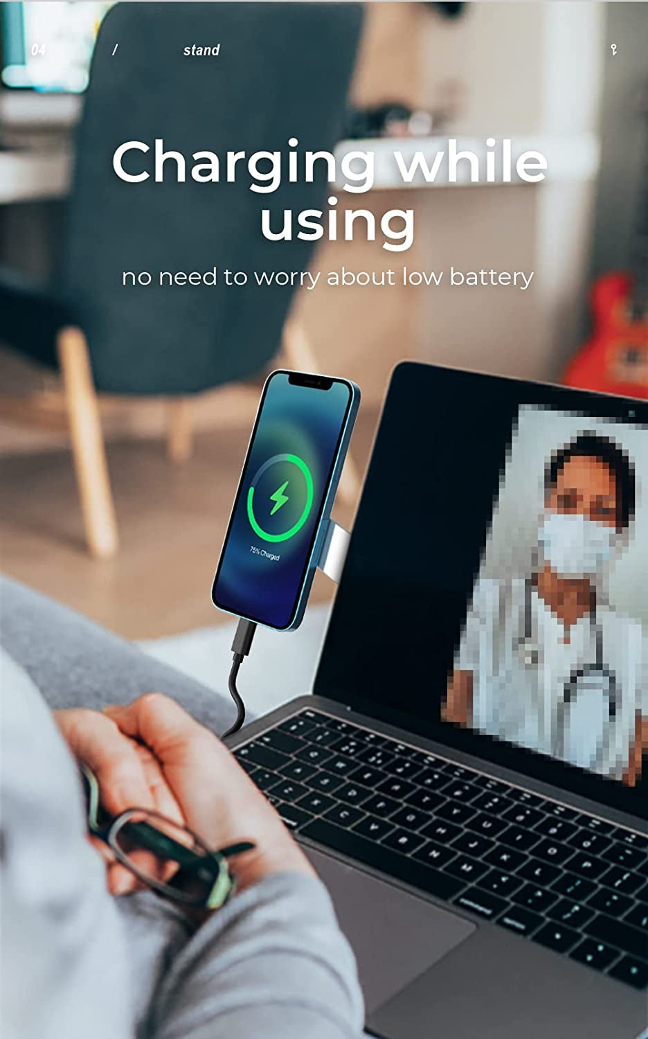 Strong Grip Laptop Phone Holder, Slim Laptop Phone Mount, Portable Phone Mount for Laptop, Computer Monitor Expansion Bracket, Strong Magnetic Phone Mount for All Phones, Silver  PAARA   