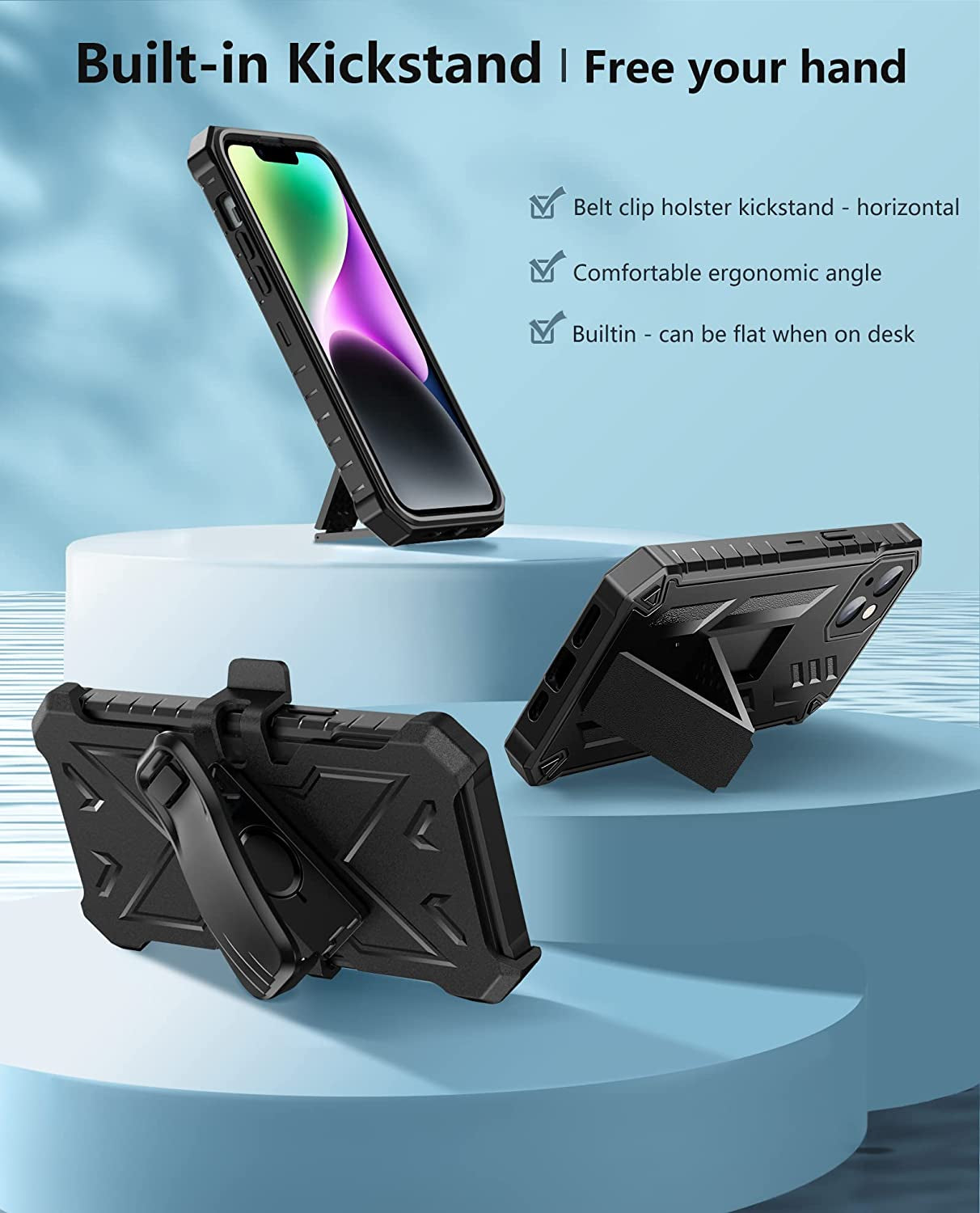 FNTCASE for Iphone 14Plus Phone Case: Rugged Protective Belt Clip Holster Heavy Duty with Built in Kickstand - 360 Protection Shockproof Cover for Apple Iphone 14 plus Cases, 6.7Inch (Matte Black)  iPhone 14 Plus cases   
