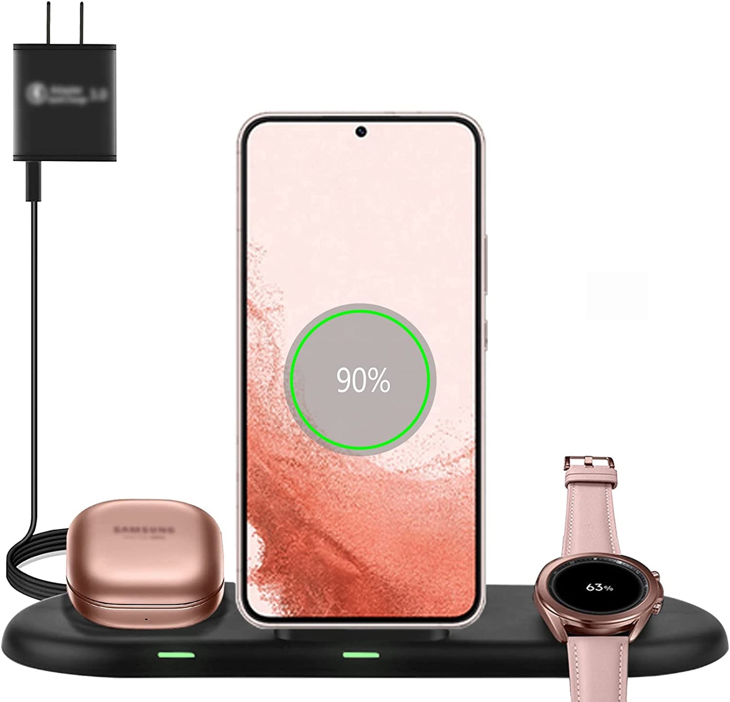 Wireless Charging Station 3 in 1, Fast Wireless Charger for Samsung Galaxy Watch 4, Active 2 Series and Galaxy Buds Series, Phone Charger Stand Dock Compatible with Samsung Galaxy S22 S20 Note(Black)  Shenzhen Xuanfeng Innovations Technology Co., Ltd.   