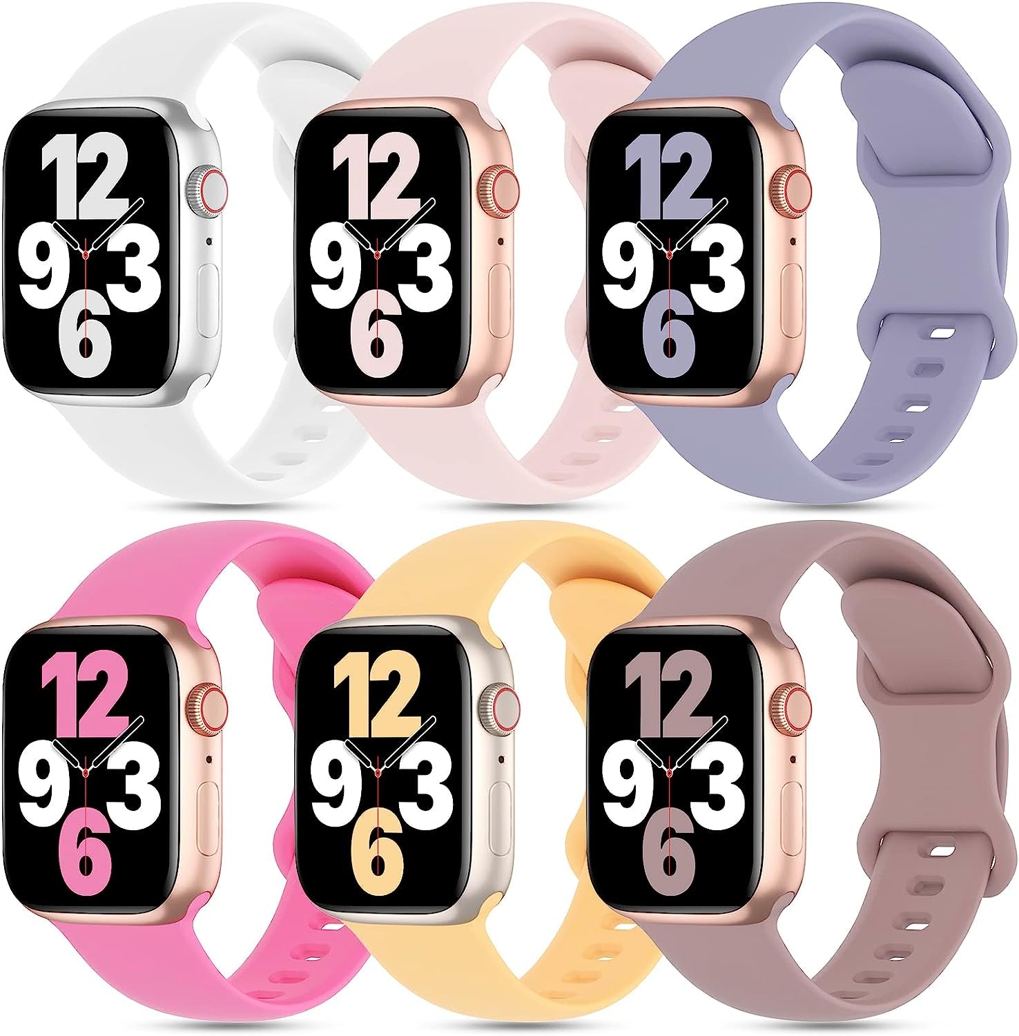 6 Pack Silicone Bands Compatible with Apple Watch Band 38Mm 40Mm 41Mm 42Mm 44Mm 45Mm 49Mm, Soft Sport Waterproof Strap Replacement Wristband for Iwatch Ultra Series 8 SE 7 6 5 4 3 2 1 Women Men  Slimband White/Sand Pink/Lavender Gray/Hot pink/Sunglow/Smoke Violet 38mm/40mm/41mm 