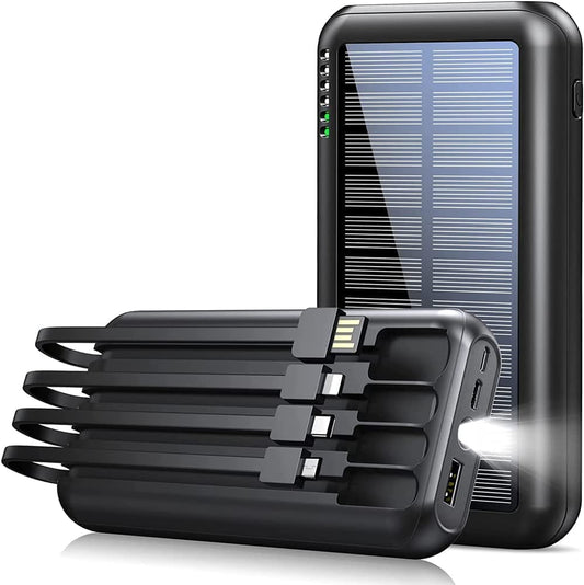 Power-Bank-Solar-Portable-Charger - 40000Mah Power Bank Large Capacity Built in 3 Output and 1 Input Cables and Flashlight 5V3.1A Quick Charge Compatible with All Smart Phones and USB Devices(Black)  DongGuan Xionel Electronic Technology Co., Ltd   