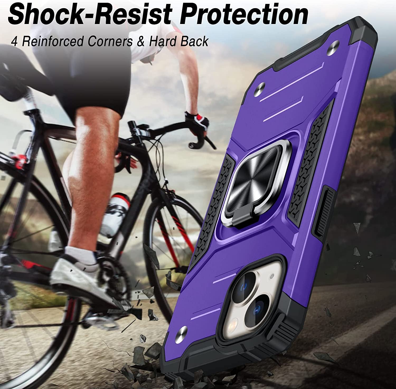 JAME for Iphone 14 Case with Screen Protector [2 PCS], Shockproof Bumper Case for Iphone 14 Case for Women & Men, Heavy-Duty Protection with Metal Ring Kickstand Case for Iphone 14, 6.1 Inch, Purple  XJXIN   