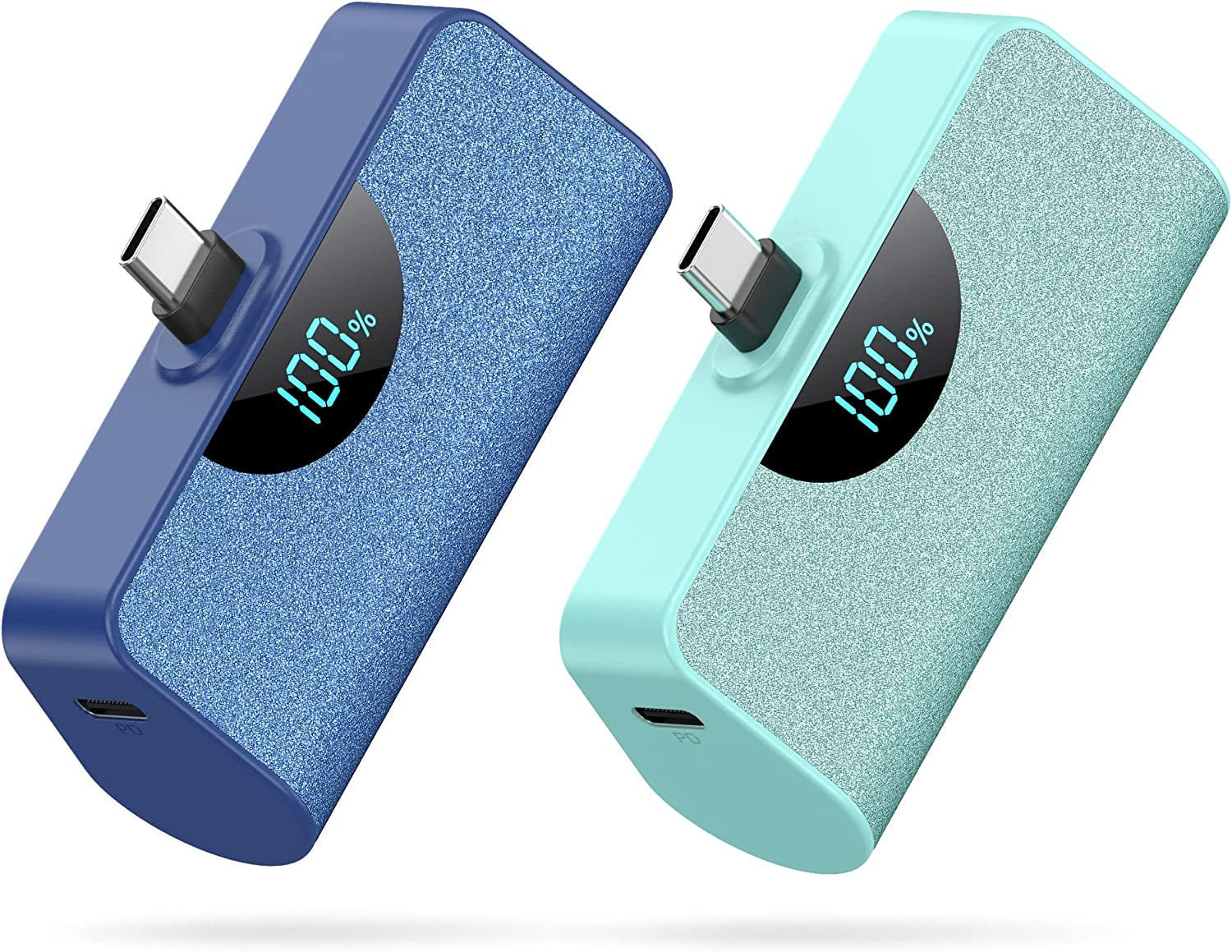 [2 Pack] Mini Portable Charger USB-C Power Bank 5200Mah,Lcd Display 15W PD Fast Charging Battery Pack Backup Charger Compatible with Samsung Galaxy S22/S21/S10/S9,Note 20/10,Moto,Lg,Android Phones Etc  Dongguan Yuanhaoxun Technology Co., Ltd Blue+Green  