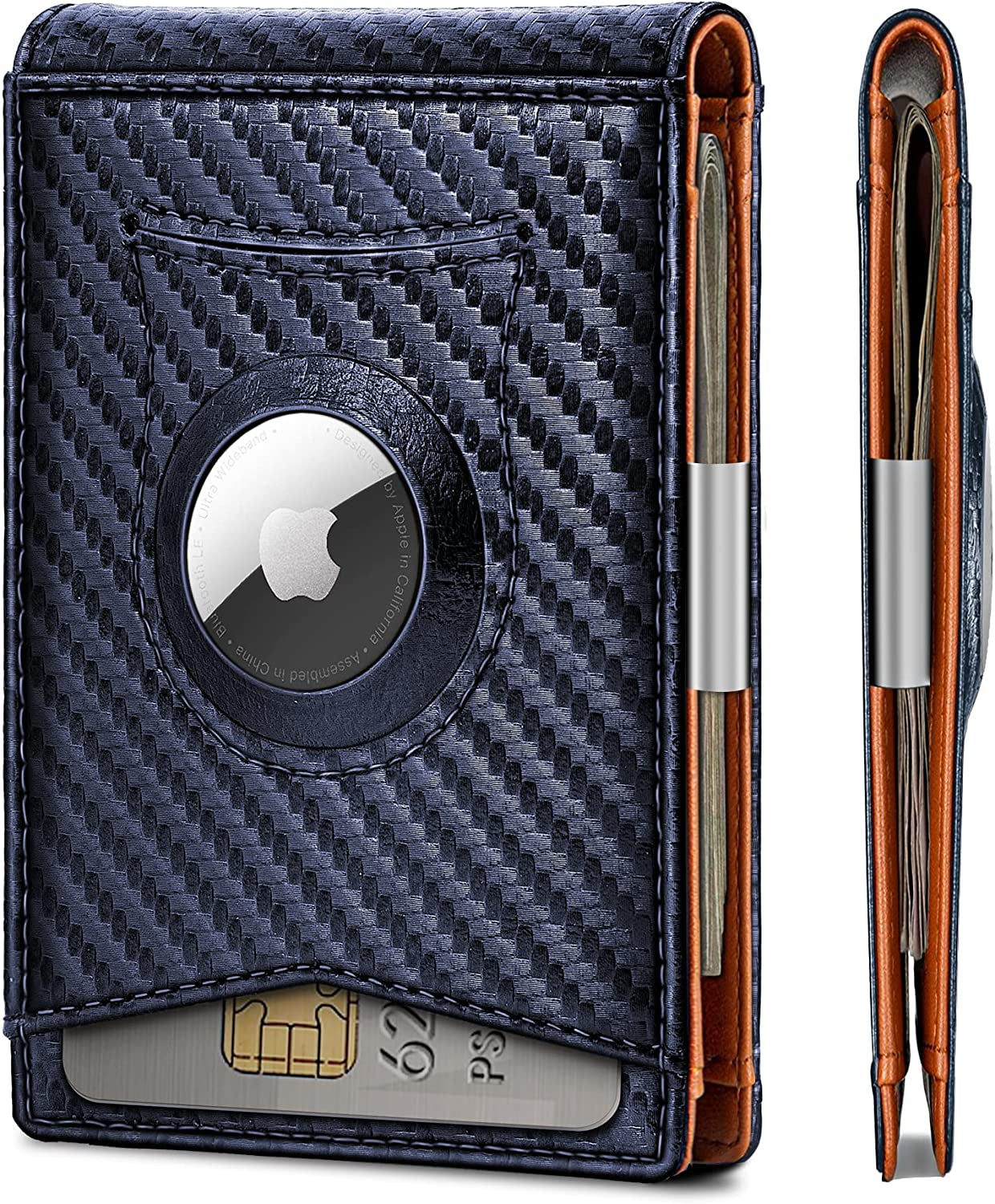 KS Mens Wallet for Airtag or Standard Use, Slim Front Pocket Wallet Money Clip 11 Cards RFID Blocking,No Hole  KS   