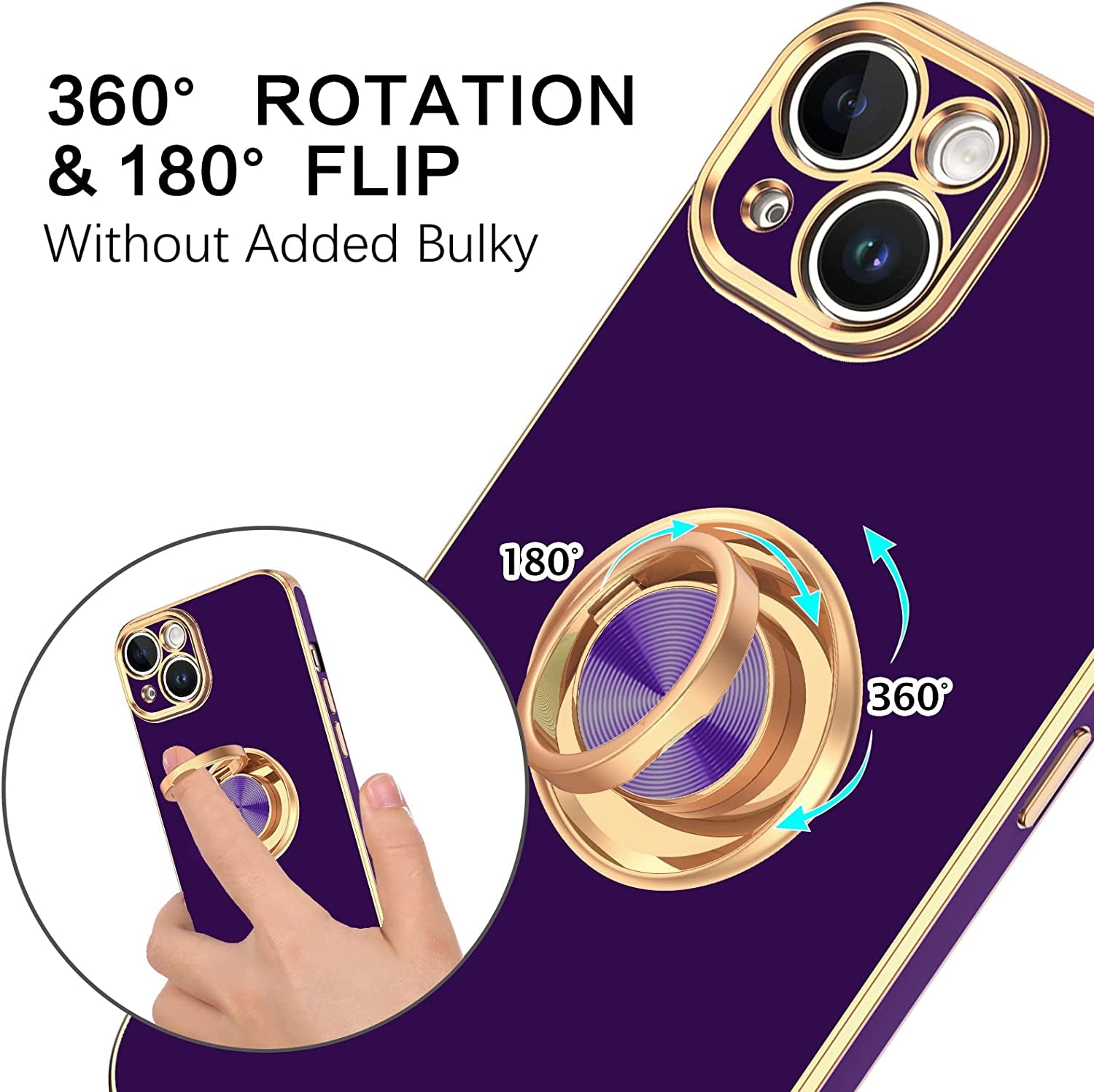 VENINGO Iphone 14 Case,Phone Cases for Iphone 14,Slim Fit Soft 360° Ring Holder Kickstand Magnetic Car Mount Supported Easy Clean Shockproof Protective Cover for Apple Iphone 14 6.1" 2022, Deep Purple  VENINGO   