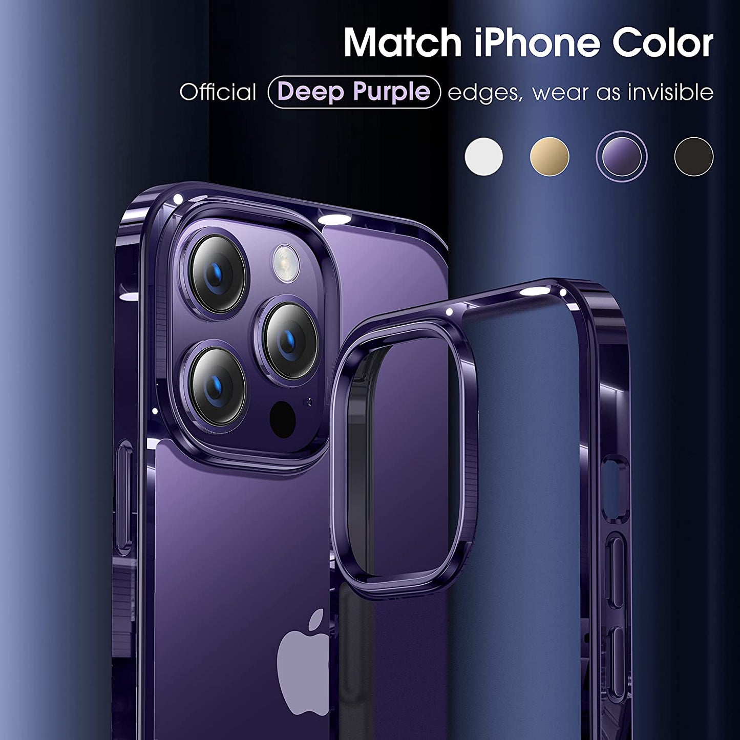 Alphex Invisible Clear Case for Iphone 14 Pro [Look as Caseless] [Never Yellowing] 8FT Military Grade Protective Soft Glossy Bumper Matte Slim Women Men Phone Cover 6.1 Inch, Deep Purple  Alphex   