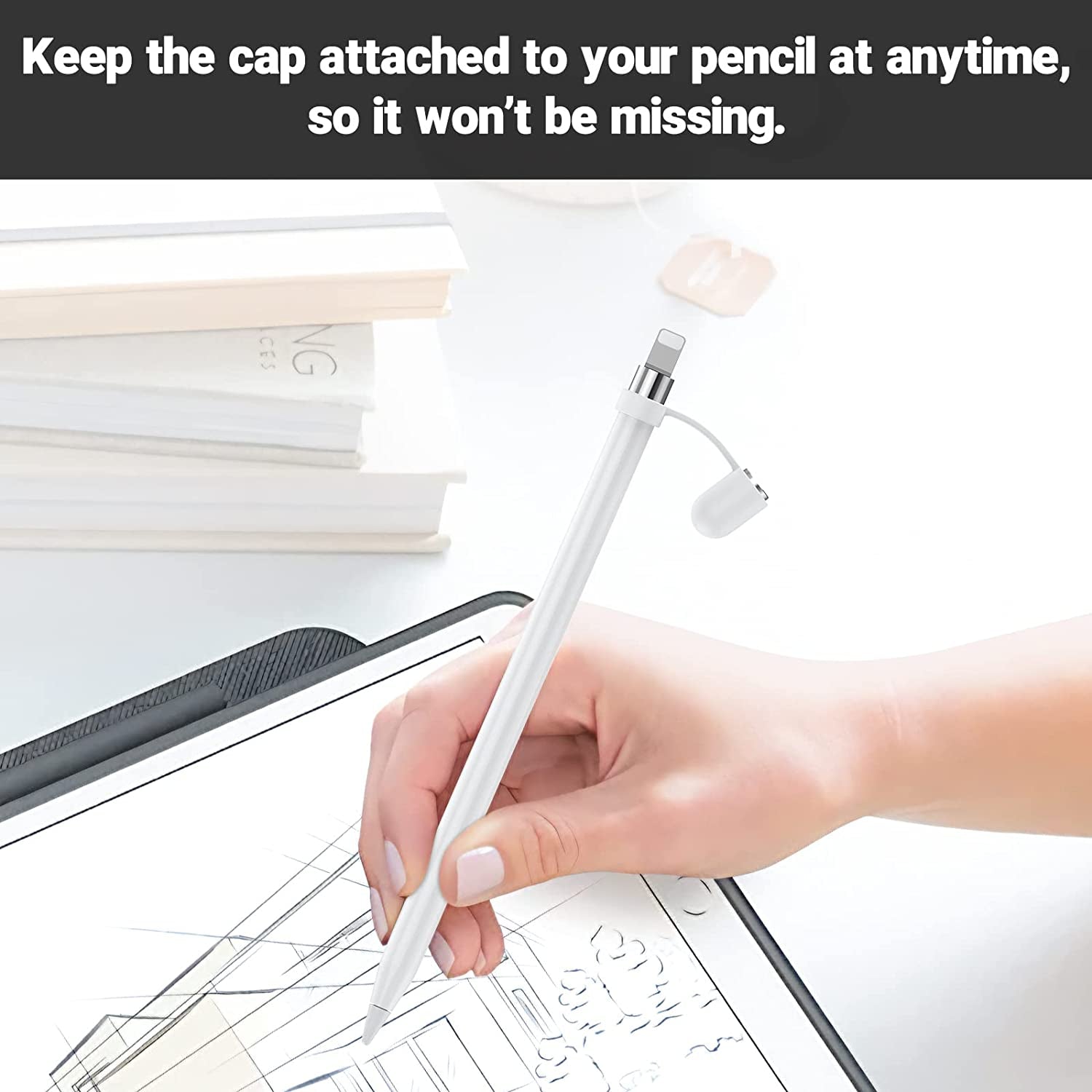 TITACUTE for Apple Pencil Cap 1St Generation Magnetic Ipencil Replacement for Apple Pen Top Stylus Cover Antifall Silicone Holder for Ipad Pro 10.5" 12.9" 9.7" for Ipad 10 9 8 7 6 Air 3 Mini 5Th White  TITACUTE   