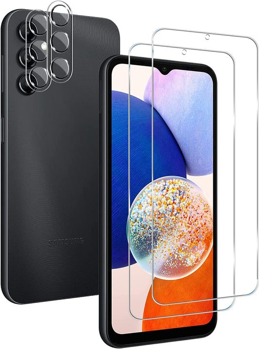 Galaxy A14 Tempered Glass Screen Protector + Camera Lens Protector [ 2 + 2 Pack ][Fingerprint Unlock] [Anti-Scratch] [Case Friendly] Clear HD Protective Film for Samsung Galaxy A14 5G  BIGFACE   
