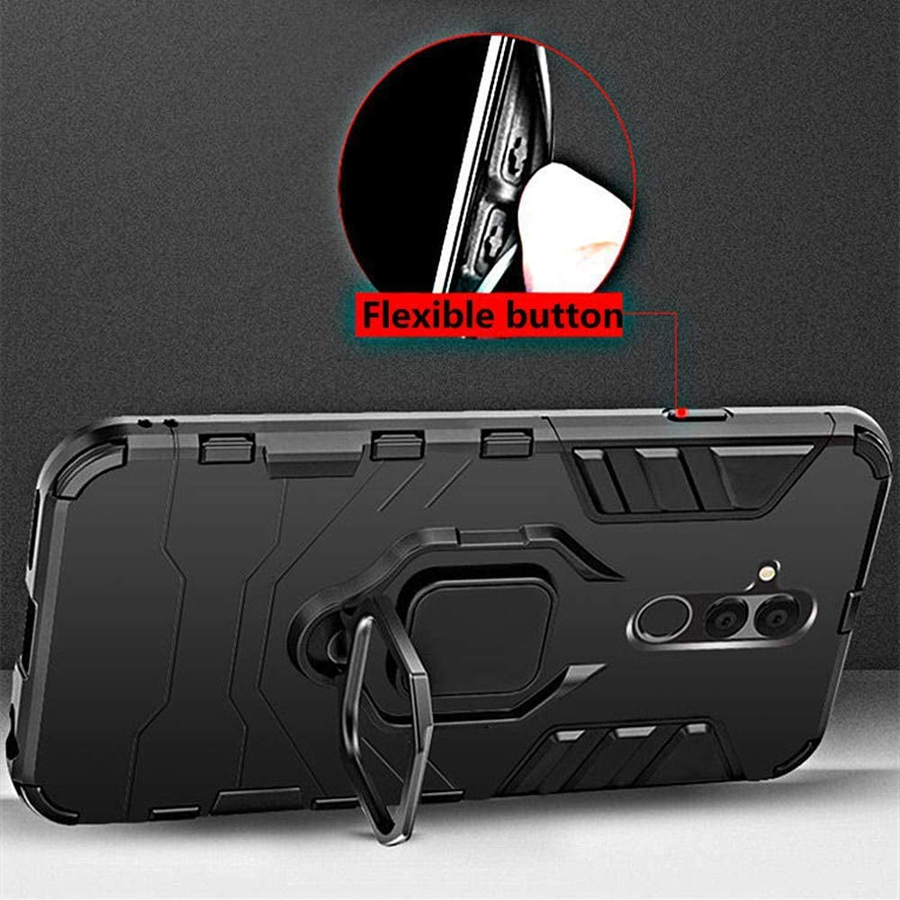 Duolide for Huawei P30 Lite Case, 2 in 1 Hybrid Heavy Duty Armor Shockproof Defender Kickstand Dual Layer Bumper Hard Back Case Cover Tempered Glass Screen Protector，Black  DuoLide   