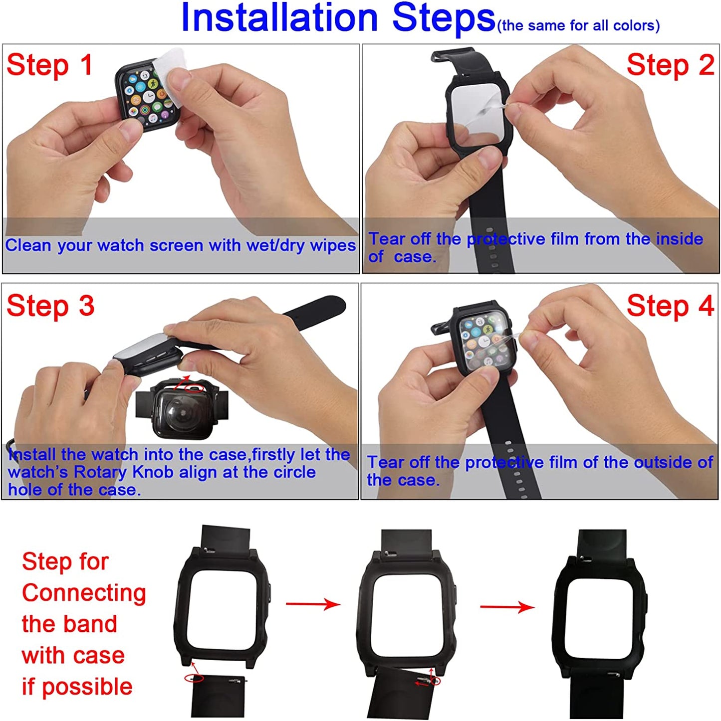 3 in 1 for Apple Watch Band with Case Built-In Screen Protector,Smartwatch Silicone Men Women Sport Wrist Strap & PC Hard Bumper Cover & Tempered Glass Screen Protector for Iwatch SE Series 8 7 6 5 4  Lasllaves   