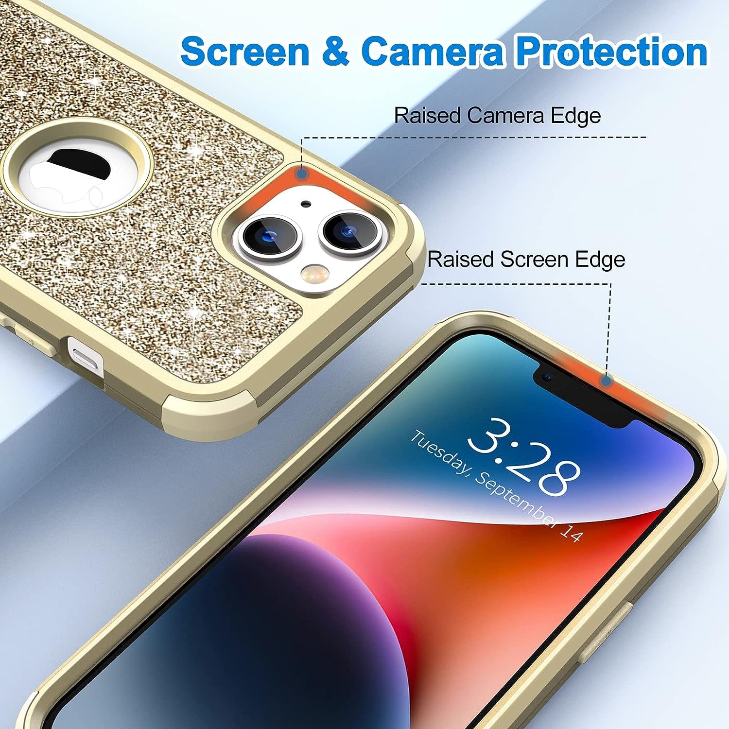 Hython for Iphone 14 plus Case, Heavy Duty Full-Body Defender Protective Phone Cases Glitter Bling Sparkle Hard Shell Hybrid Shockproof/Drop Proof 3-Layer Military Rubber Bumper Cover for Women Girls  Hython   