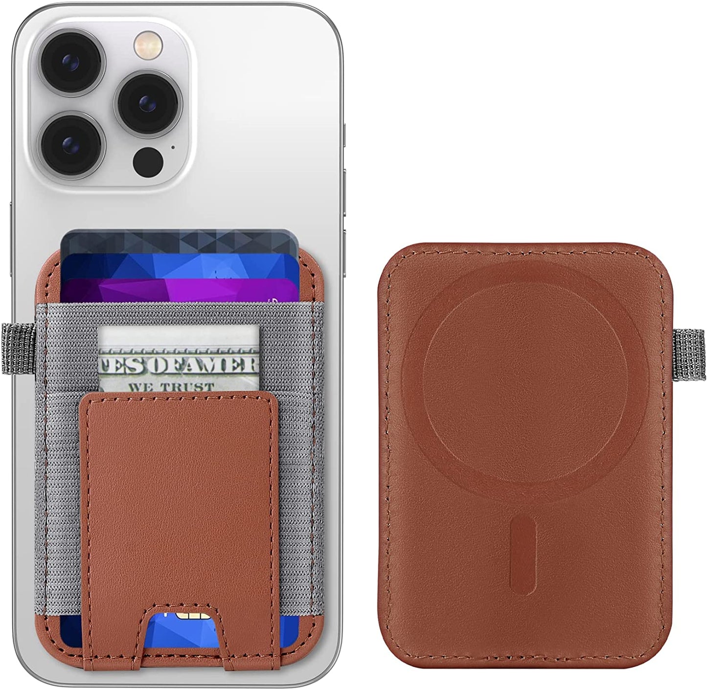 Magnetic Card Wallet Holder for Apple Magsafe, Magsafe Wallet for Iphone 14 Iphone 13 Iphone 12 Magsafe Leather Wallet, Magnetic Card Holder for Back of Iphone 14/13/ 12 Series, Fit 7 Cards, Black  ExtreLife Brown  