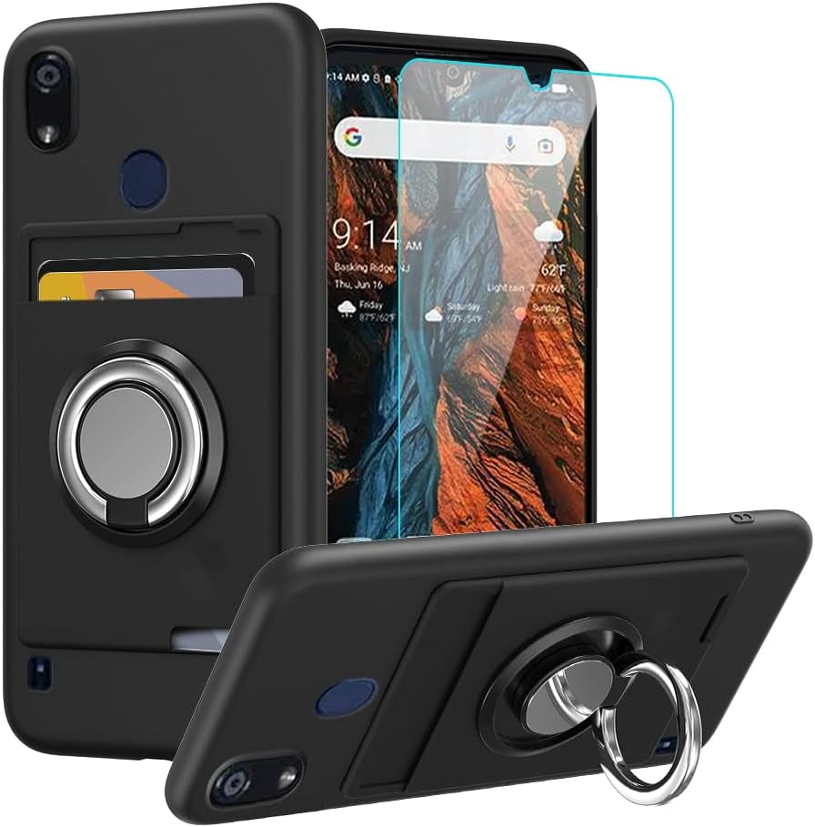 Anneey for Oneplus 11 5G Phone Case with Tempered Glass Screen Protector, Card Holder with Ring Stand Case for 1+ 11 5G Cover - Black  Anneey Consumer Cellular Verve Connect  