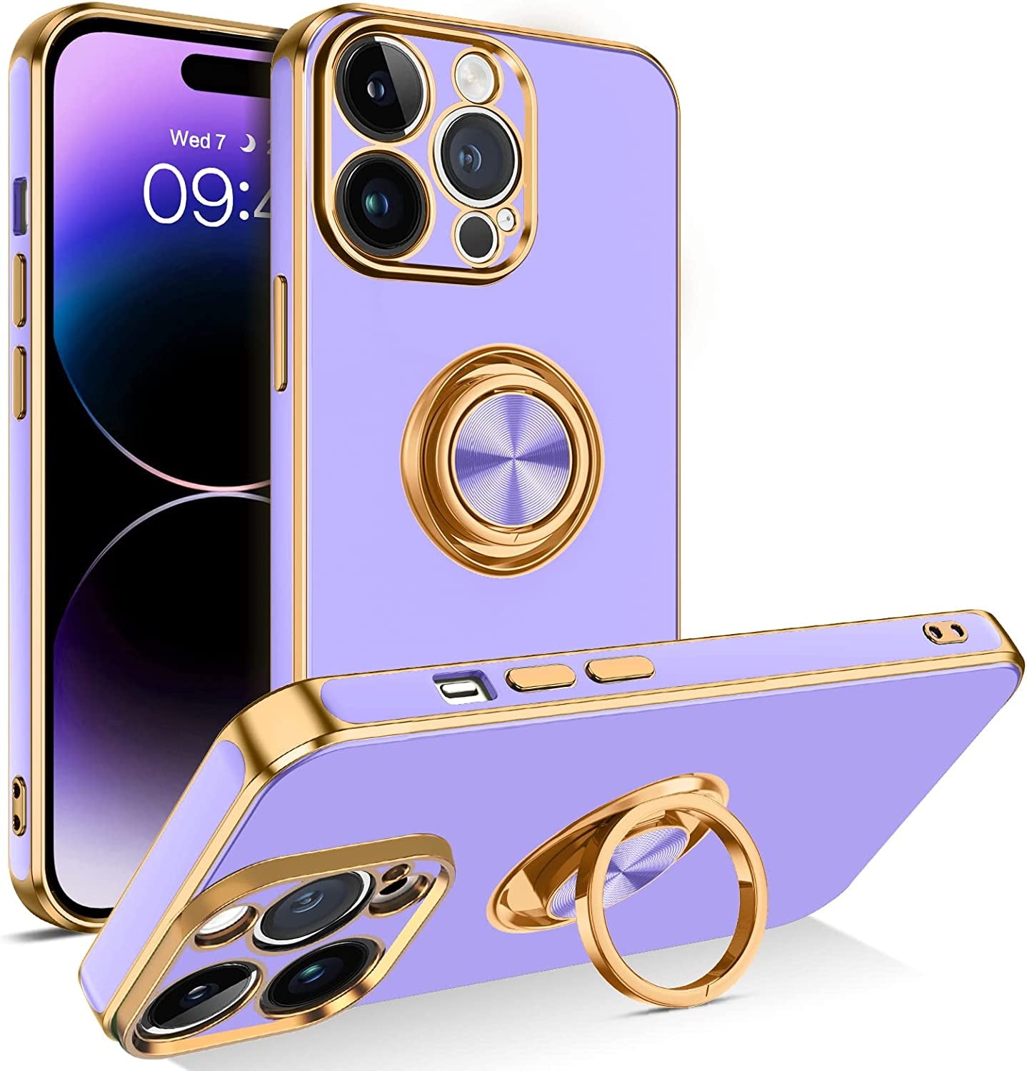 BENTOBEN Iphone 14 Pro Max Case, Slim Lightweight 360° Ring Holder Kickstand Support Car Mount Shockproof Women Men Non-Slip Protective Case for Iphone 14 Pro Max 6.7", Blue  BENTOBEN C977-Lavender  