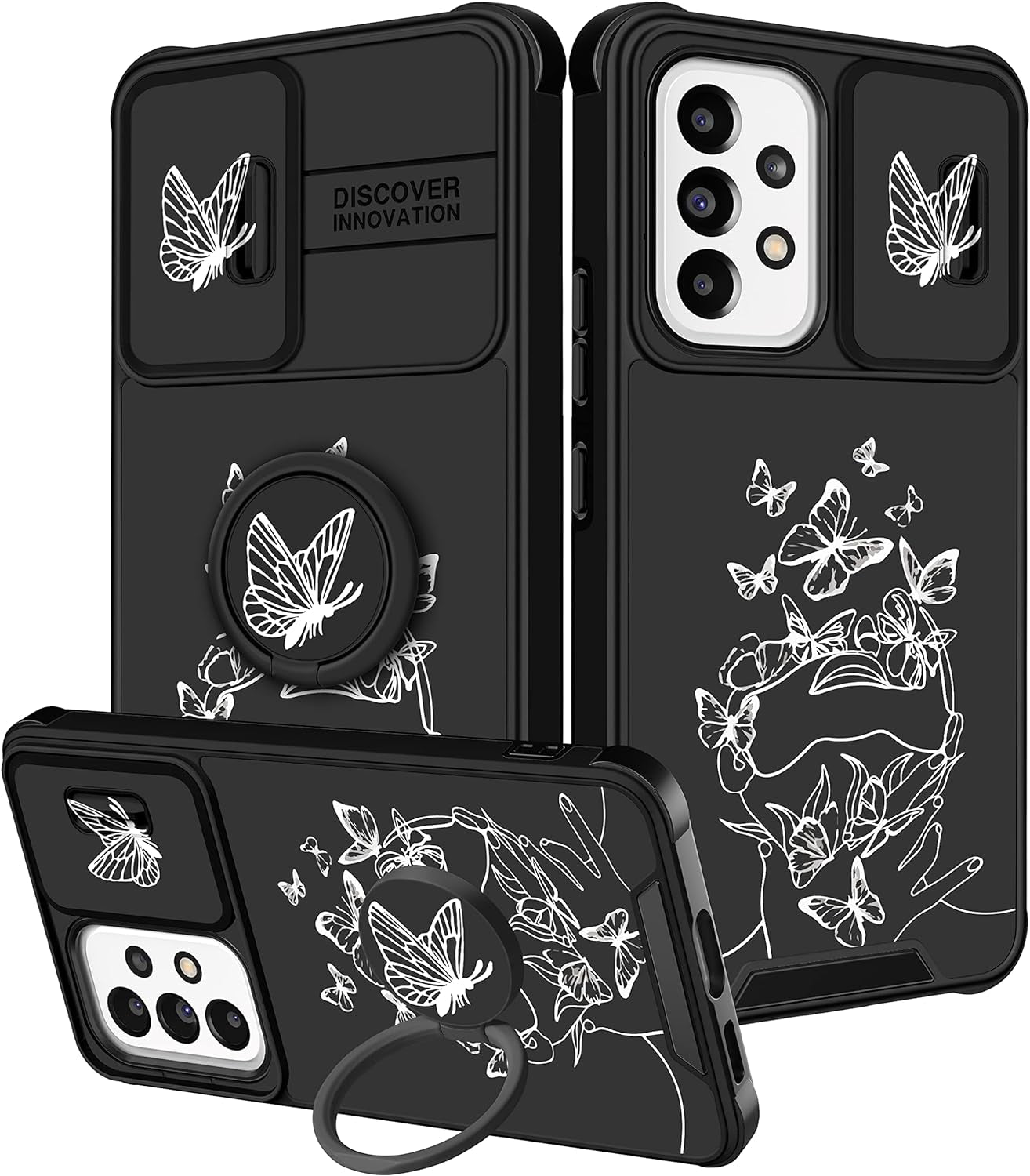 Funermei (2In1 for Samsung Galaxy A53 5G Phone Case for Women Cute Girls Cover Butterfly Girly Kawaii Aesthetic Butterfly Design with Camera Cover and Ring Stand Funda for Samsung A53 5G Case  Funermei 1-For A53 5G-White Butterfly  