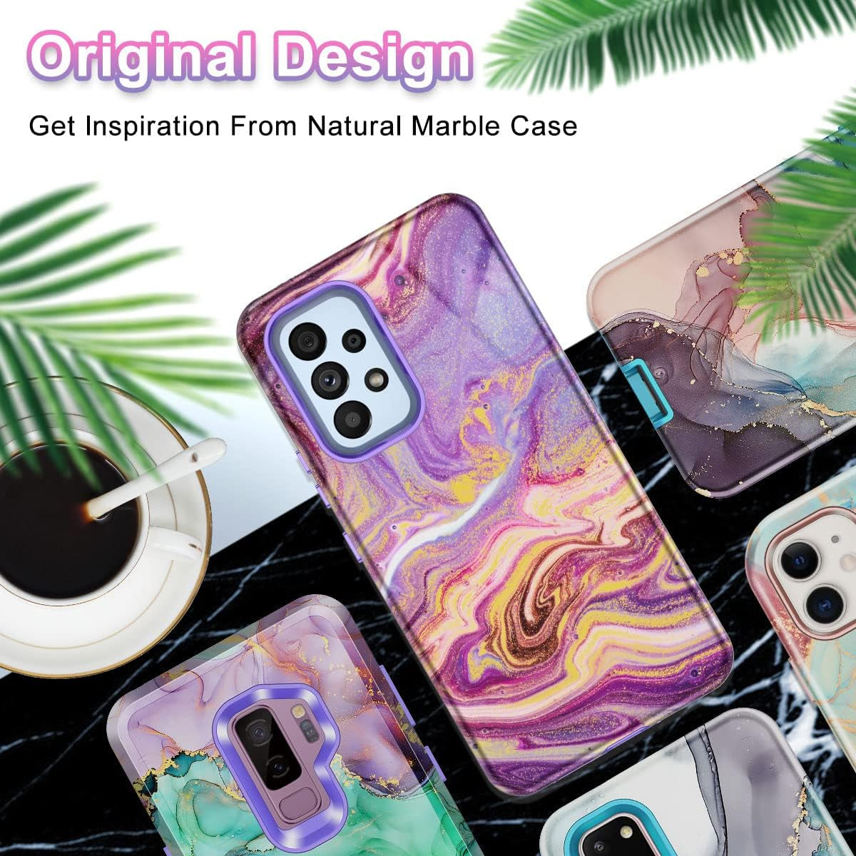 Btscase for Samsung Galaxy A53 5G Case, Marble Pattern 3 in 1 Heavy Duty Shockproof Full Body Rugged Hard Pc+Soft Silicone Drop Protective Women Girl Cover for Samsung Galaxy A53 5G,Drift Sand/Purple  Btscase   