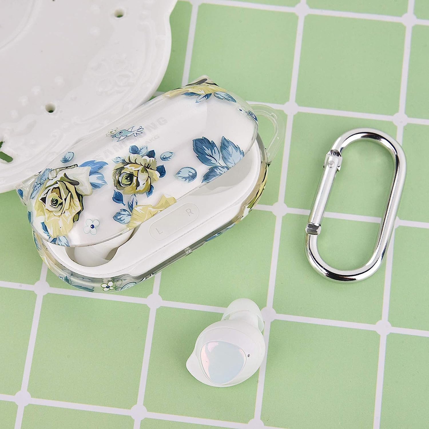 V-MORO Galaxy Buds plus Case,Cute Clear TPU Case Compatible with Samsung Galaxy Buds+ plus Full Protective Case for Samsung Galaxy Buds+ plus Hard Charging Case Cover Green Rose  V-MORO   