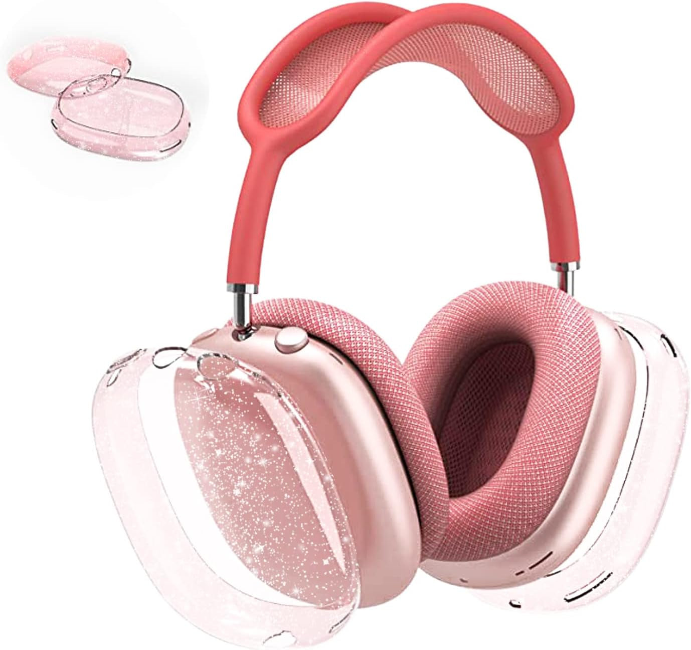 Aircawin for Airpods Max Case Clear Glitter,Soft TPU Clear Case for Airpods Max Case Cover,Shockproof Anti-Scratch Protective Case No-Yellowing Transparent Accessories for Airpod Max Headphone-Glitter  Aircawin Pink Glitter  