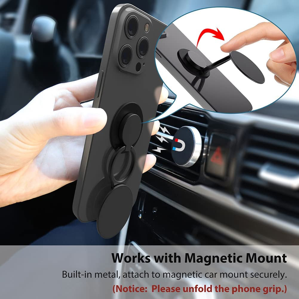 Monidea Phone Ring Holder, Phone Grip Holder Finger Kickstand, Foldable & Adjustable Metal Cell Phone Rings Gripper Stand Work with Magnetic Car Mount for Iphone Samsung & Other Cellphones - Black  MonIdea   