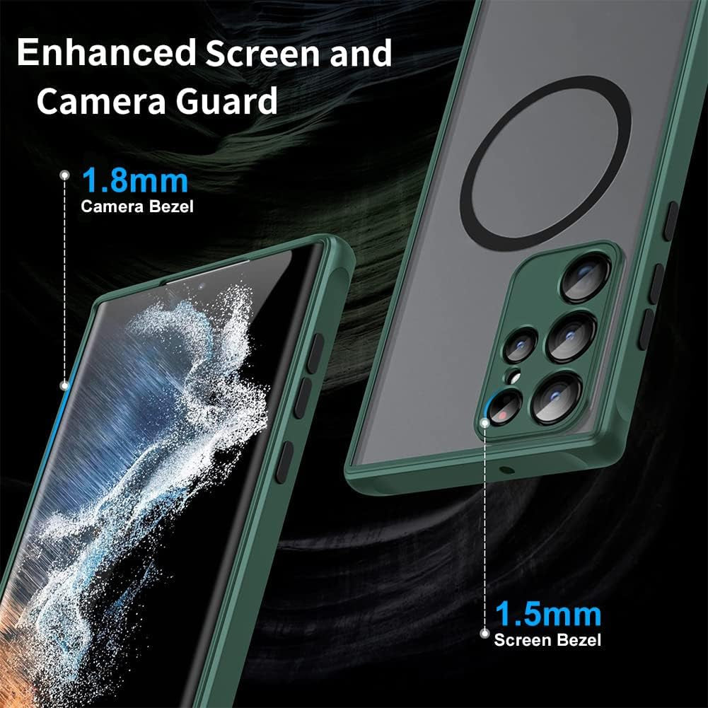 Hikerclub Galaxy S22 Ultra 5G Case, Compatible with Mag Safe Wireless Charger, Translucent Frosted Matte Back Soft Silicone Frame Military Grade Shockproof Case Cover for Galaxy S22Ultra Matte Green  HikerClub   