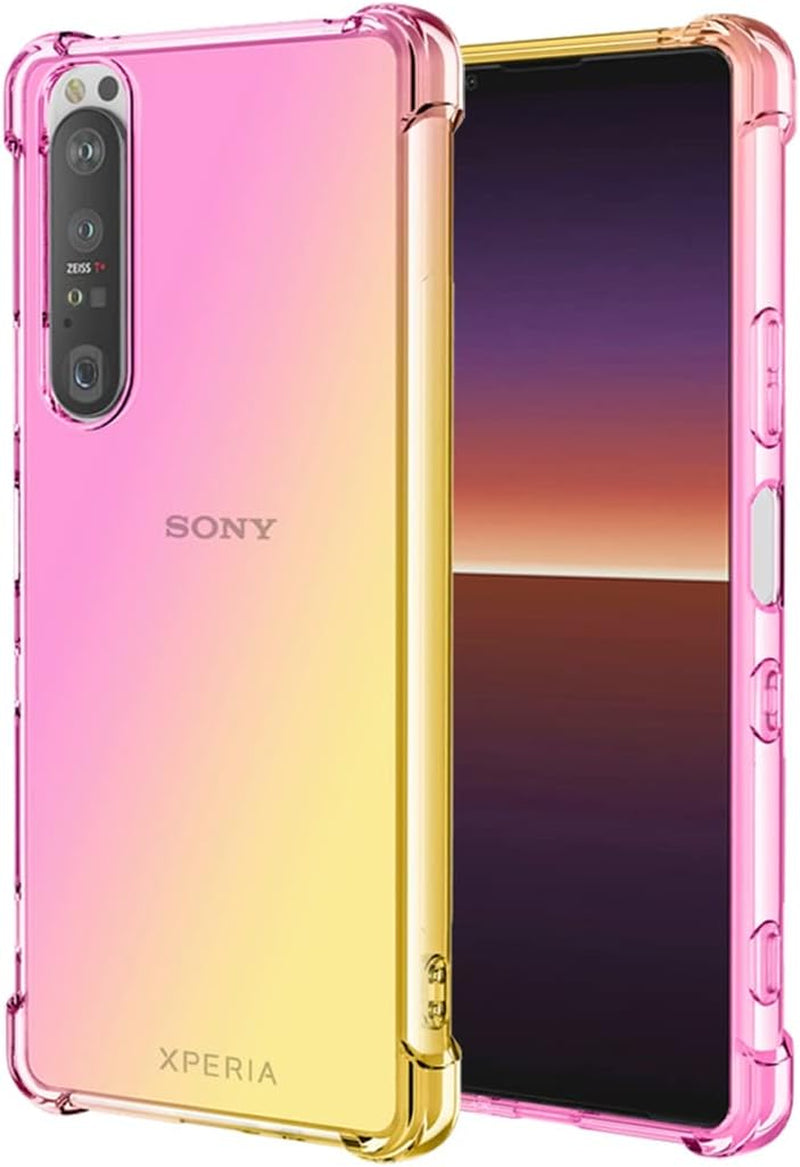 Ueokeird for Sony Xperia 1 Iii/Xperia 1III 5G XQ-BC72 Case, Clear Cute Gradient Phone Case Slim anti Scratch Flexible TPU Cover Shockproof Protective Case for Sony Xperia 1 III (Pink/Gold)  Ueokeird   