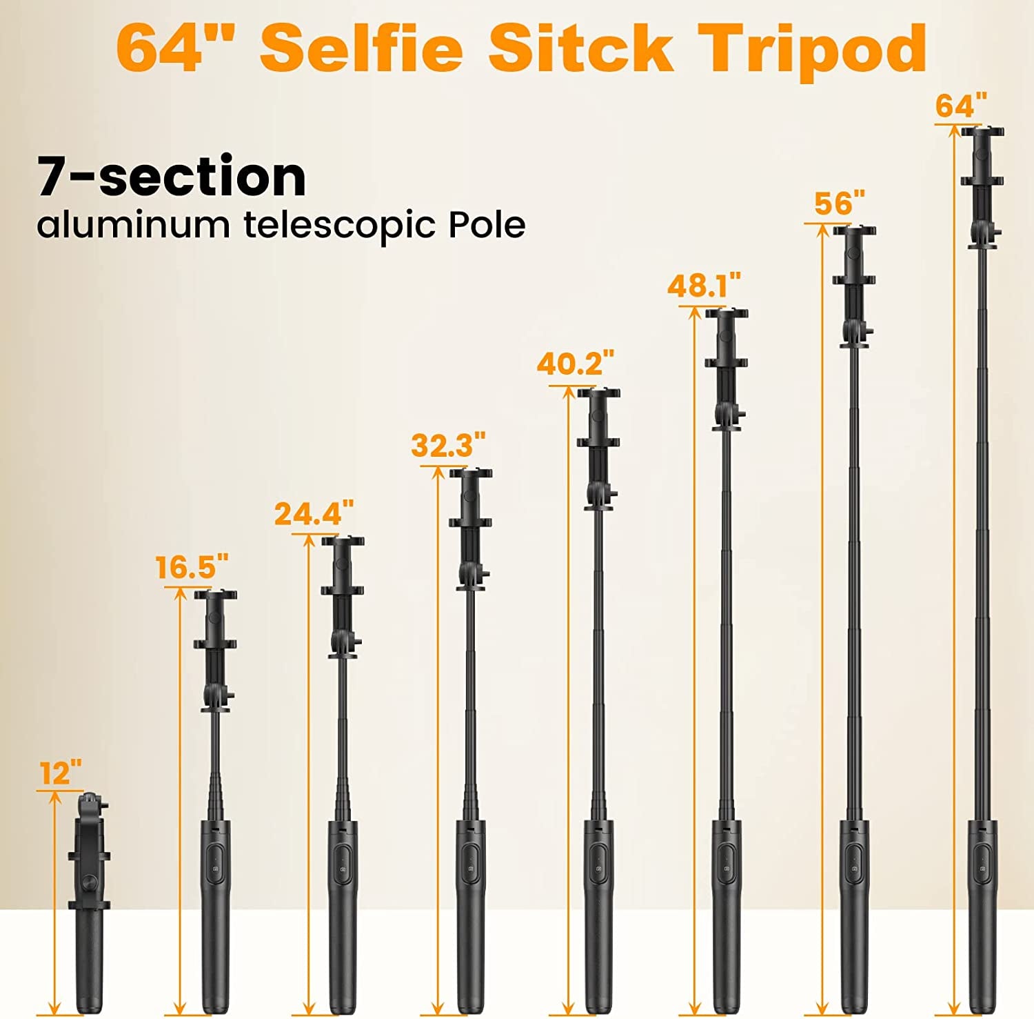 64" Selfie Stick Tripod with Remote for Cell Phone 4"-7",Portable Phone Tripod Stand Compatible with Iphone Android Lightweight Expandable for Travel Selfies Video Recording Vlog(Black)  Gahenwo   