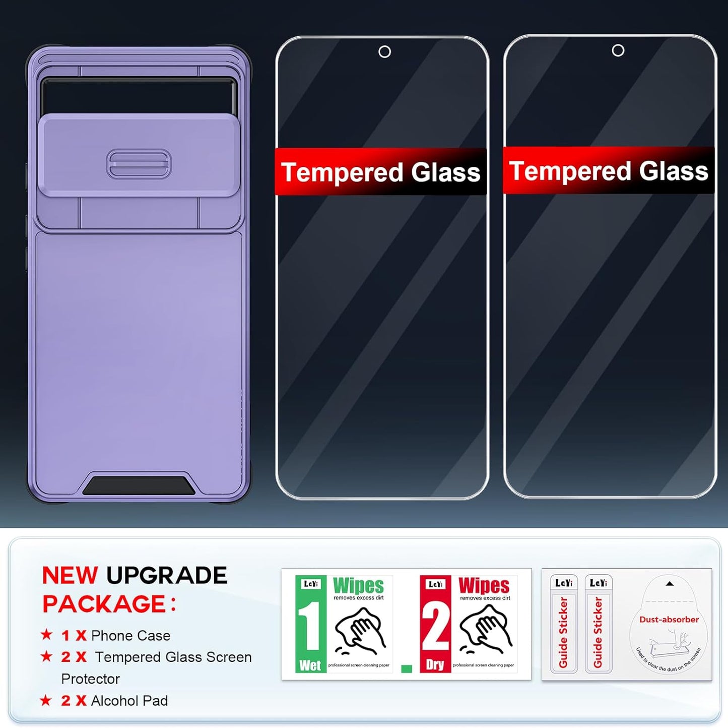 Leyi for Pixel 6A Phone Case (2022): Google Pixel 6A Case with Slide Camera Cover and 2 Pack Tempered Glass Screen Protector, Dual Layer Heavy Duty Military Grade Protective Case for Pixel 6A, Purple  LeYi   