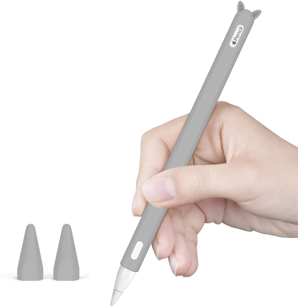 Silicone Case for Apple Pencil 2Nd Generation Holder Sleeve Skin Pocket Cover Accessories Kit for Ipad Pro 11 12.9 Inch 2018, Cute Soft Grip Pouch Cap Holder and 2 Protective Nib Covers (Purple)  Hydream Grey  