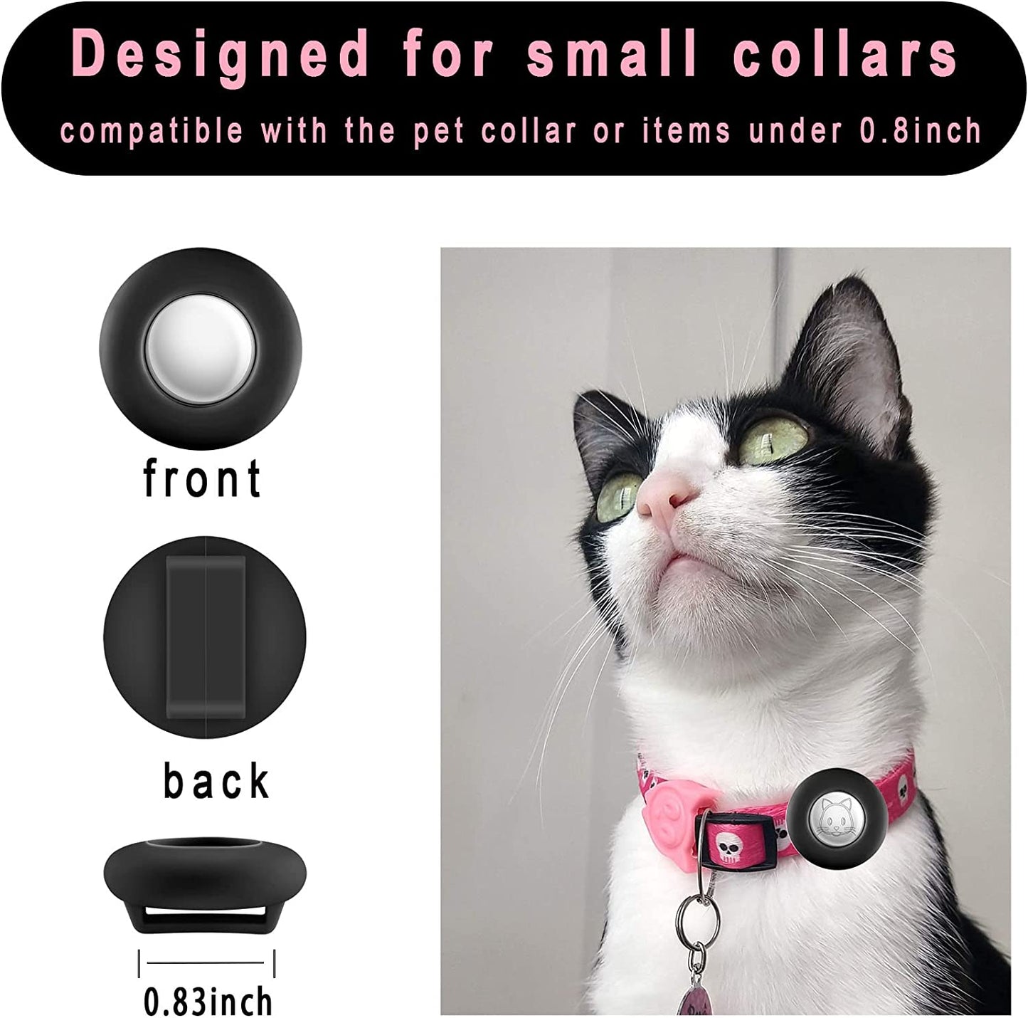 Airtag Cat Collar Holder(2Pack), Silicone Apple Air Tag Case Cover for Smaller than 0.8Inch Pet Collar Harness Loop Cibaabo (Black Black)  Cibaabo   