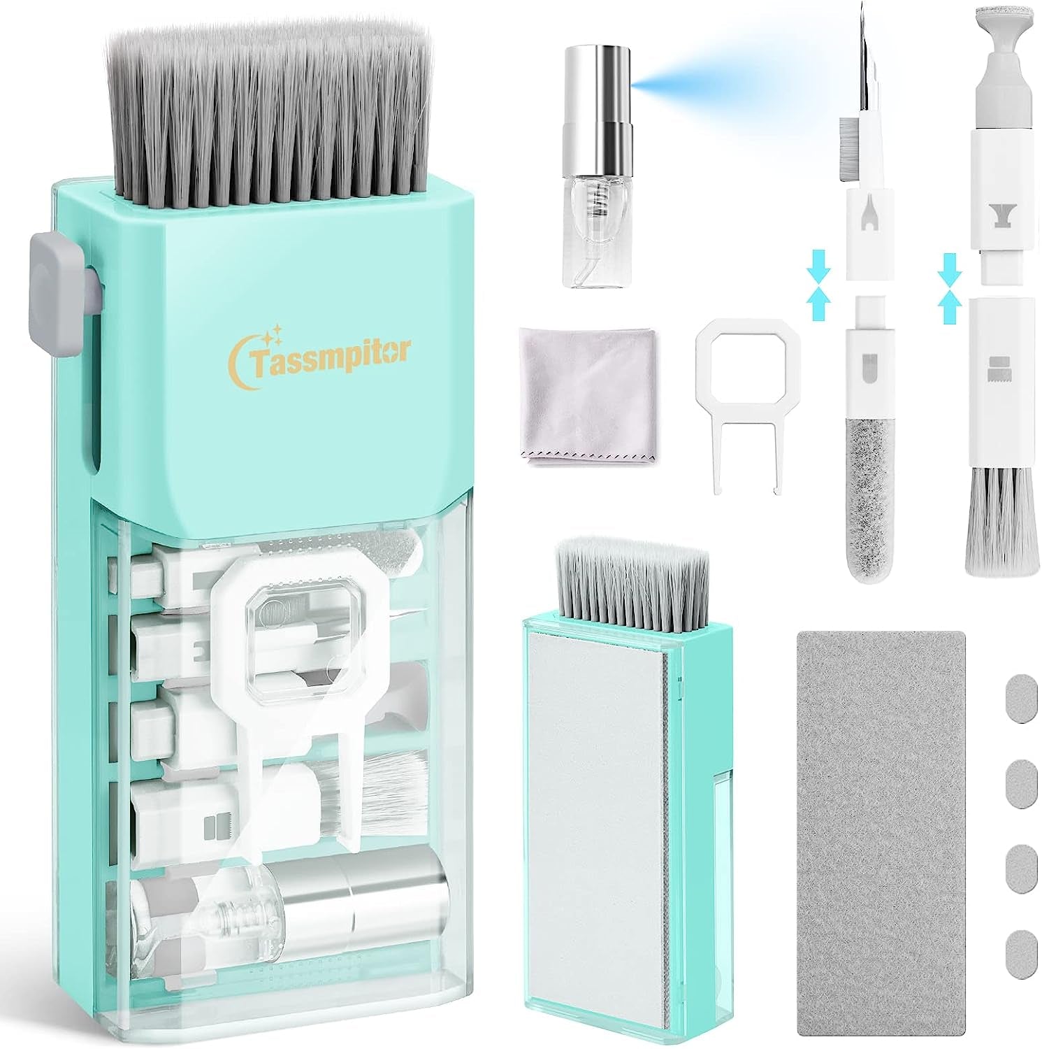 10-In-1 Laptop Keyboard Cleaner Cleaning Kit, Electronics Screen Cleaner Repair Tool with 3 in 1 Earbud Cleaner Pen, Camera Lens Pen, Suit for Macbook Ipad, Iphone, Cell Phone, PC Monitor with Patent  Tassmpitor Tiffany Blue  