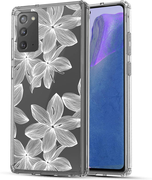 RANZ Galaxy Note 20 Case, Anti-Scratch Shockproof Series Clear Hard PC+ TPU Bumper Protective Cover Case for Samsung Galaxy Note 20 (6.7 Inch) - White Flower  RANZ   