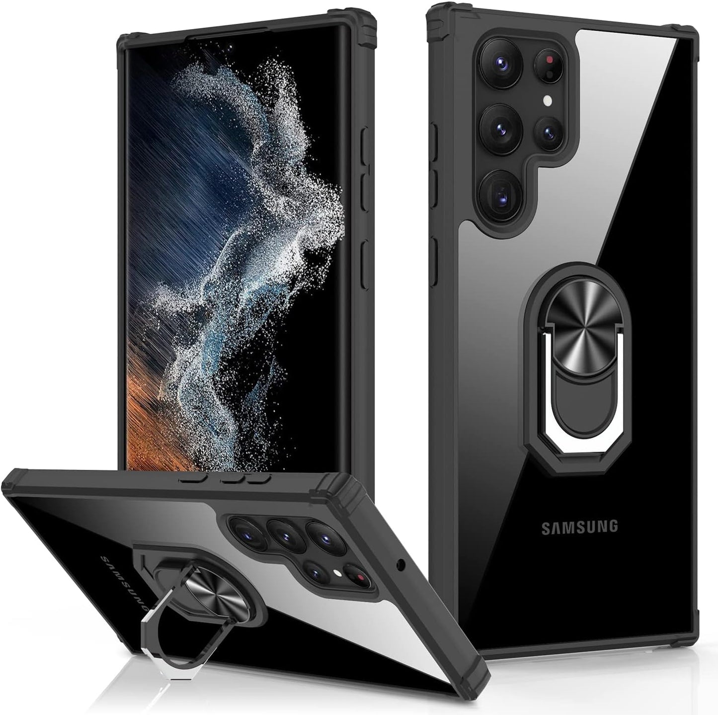 LUMARKE Galaxy S22 plus Case with Camera Cover,Samsung S22 plus Cover Pass 16Ft Drop Test Military Grade Heavy Duty Protective Phone Case with Kickstand for Samsung Galaxy S22 plus Black  LUMARKE Clear Black Galaxy S22 Ultra 6.8''-L 