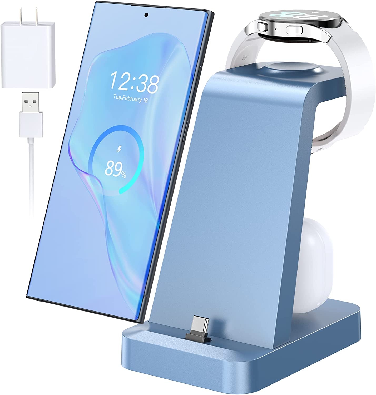 Charging Station for Samsung: 3 in 1 Fast Charger Station for Samsung S23 Ultra S22 S21 Note20 10 Z Flip Z Fold - Wireless Watch Charger for Galaxy Watch 5 Pro 4 3, Galaxy Buds Charging Dock Stand  SHENZHEN GTL TECHNOLOGY CO .,LTD Blue  
