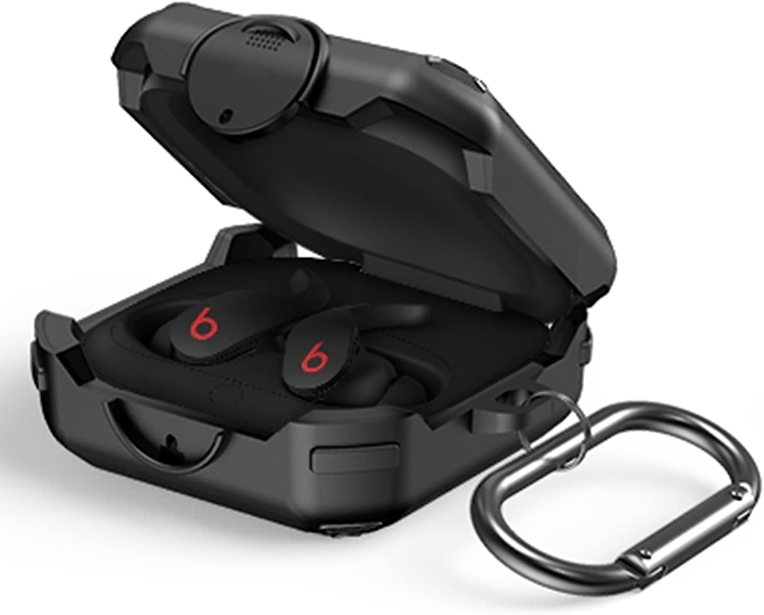 [Upgrade Secure Lock] Beats Fit Pro Case 2021, VAEKNVG Shock-Absorbing Protective Armor Cover for Beats Fit Pro Earbuds Accessories, TPU Hard Shell with Carabiner,Red  VAEKNVG A-Black  