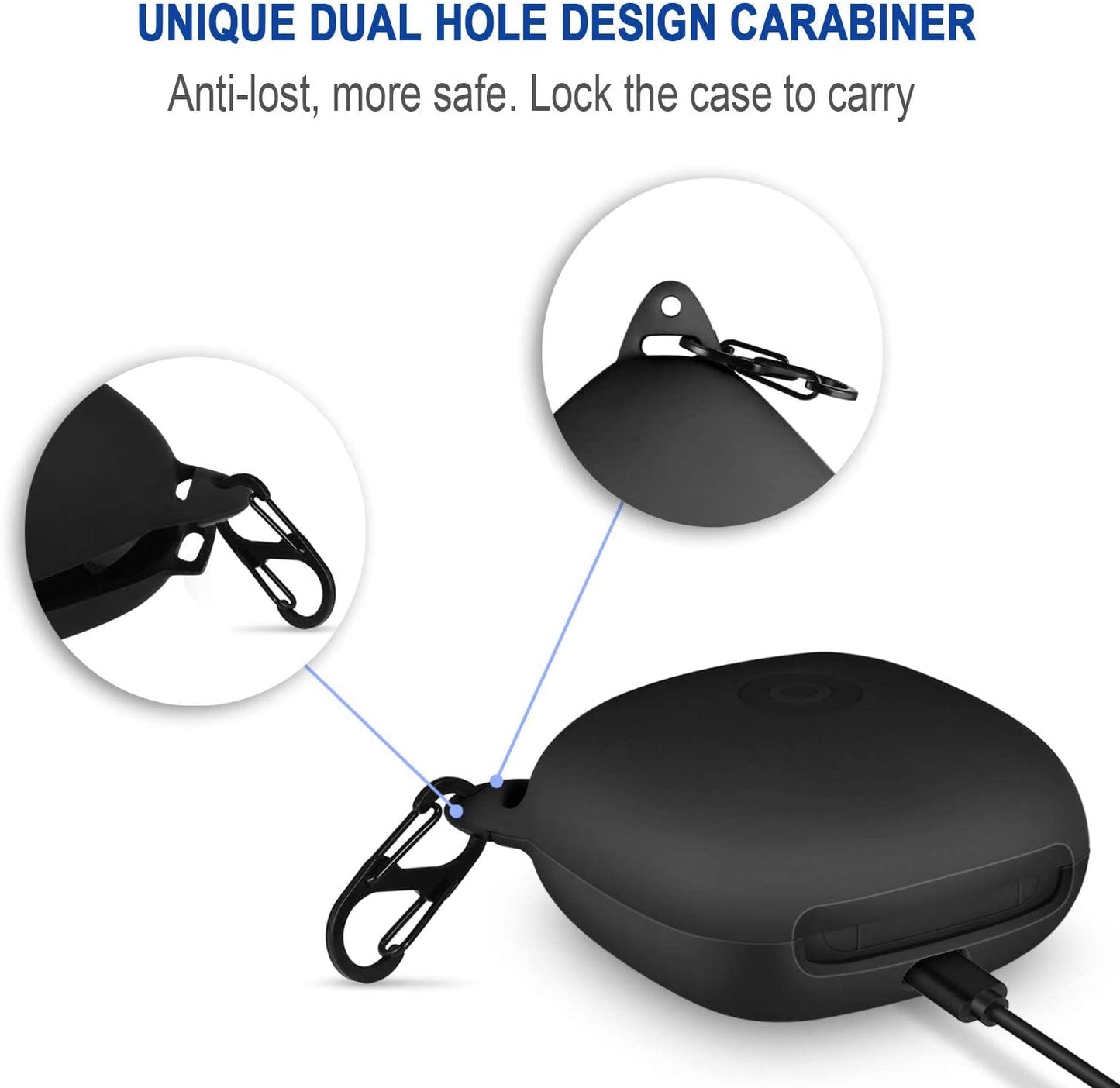 HIETON Silicone Case for Powerbeats Pro, Anti-Break Anti-Lost & Shockproof Easy Carrying Unique Dual Hole Portable Protective Case Cover with Carabiner for 2019 Newest Beats Powerbeats Pro(Black)  HIETON   