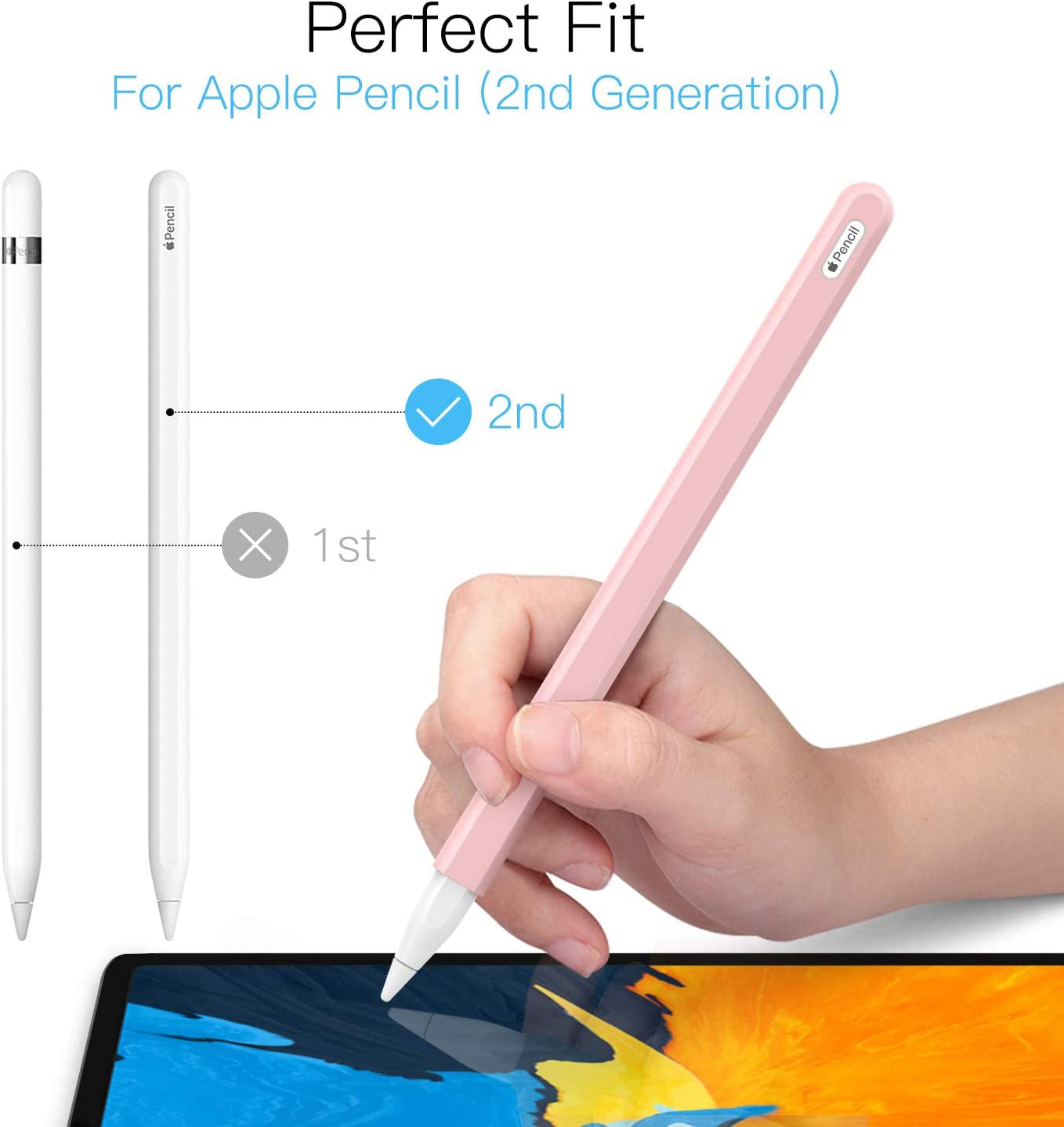 Moko Pencil Case for Apple Pencil 2Nd Gen, [2 Pieces] Silicone Pencil Holder Sleeve and Nib Cover Fit Ipad Mini 6 2021/ Ipad Air 5/4 Gen 2022/2020/ Ipad Pro 11/Pro 12.9 2022/2021/2020 - Soft Pink  MoKo   