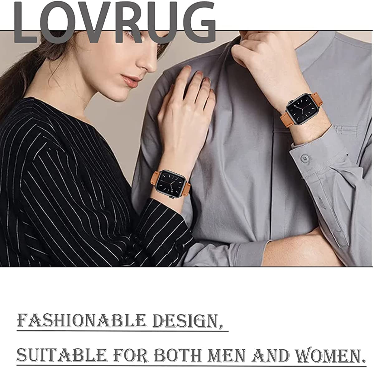 Lovrug Band Compatible with Apple Watch Band 44Mm 42Mm 38Mm 40Mm 41Mm 45Mm 49Mm Ultra SE2 SE Series 8/7/6/5/4/3/2/1 Genuine Leather Business Replacement Band Smart Watch Strap for Women Men  LovRug-US   