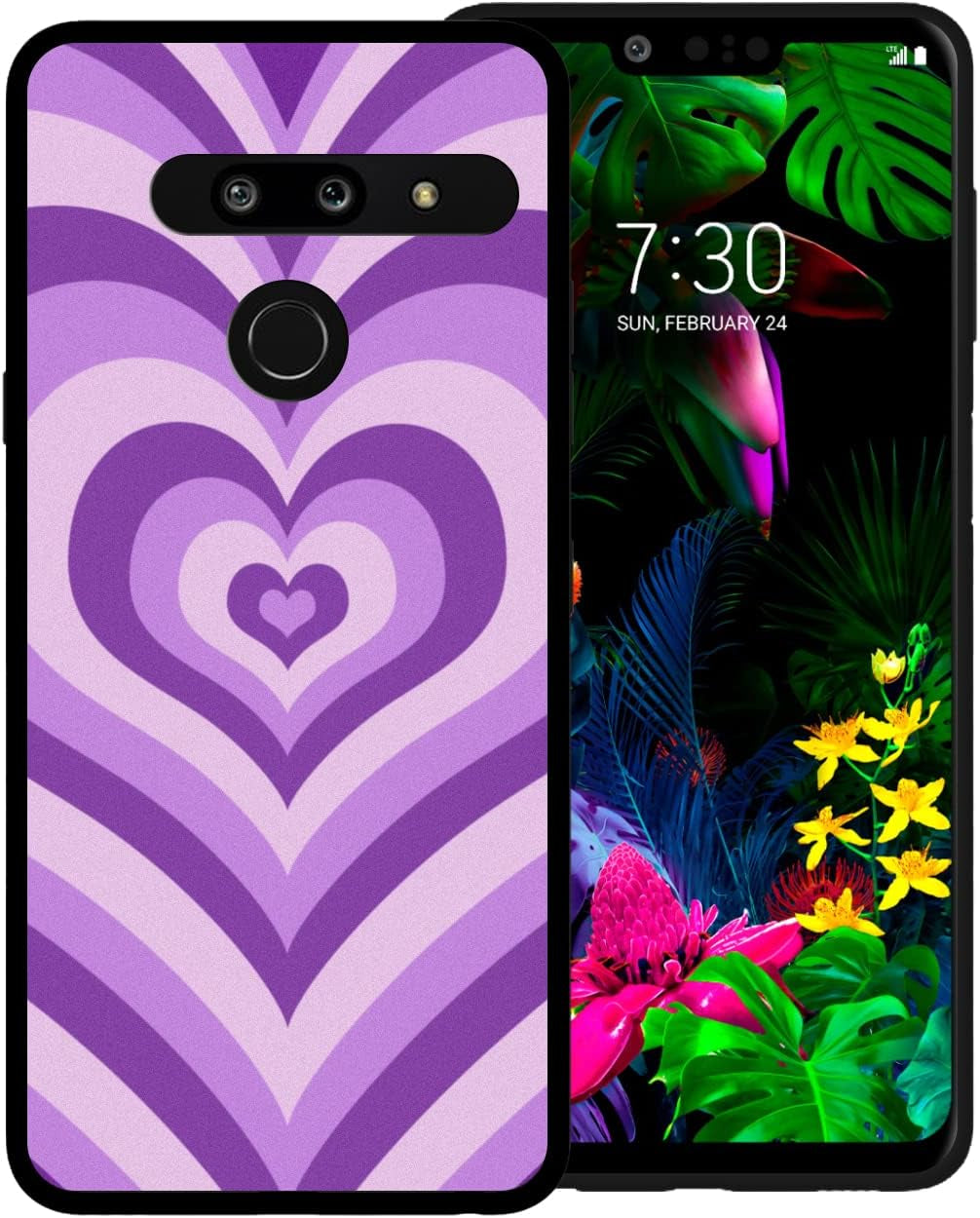 Zaztify Compatible with LG G8 Thinq, Black Heart Tunnel Center Love Swirl Cute Pattern Shockproof Protective Anti-Slip Thin Slim Soft Phone Case Cover Shell  zaztify Purple Heart  