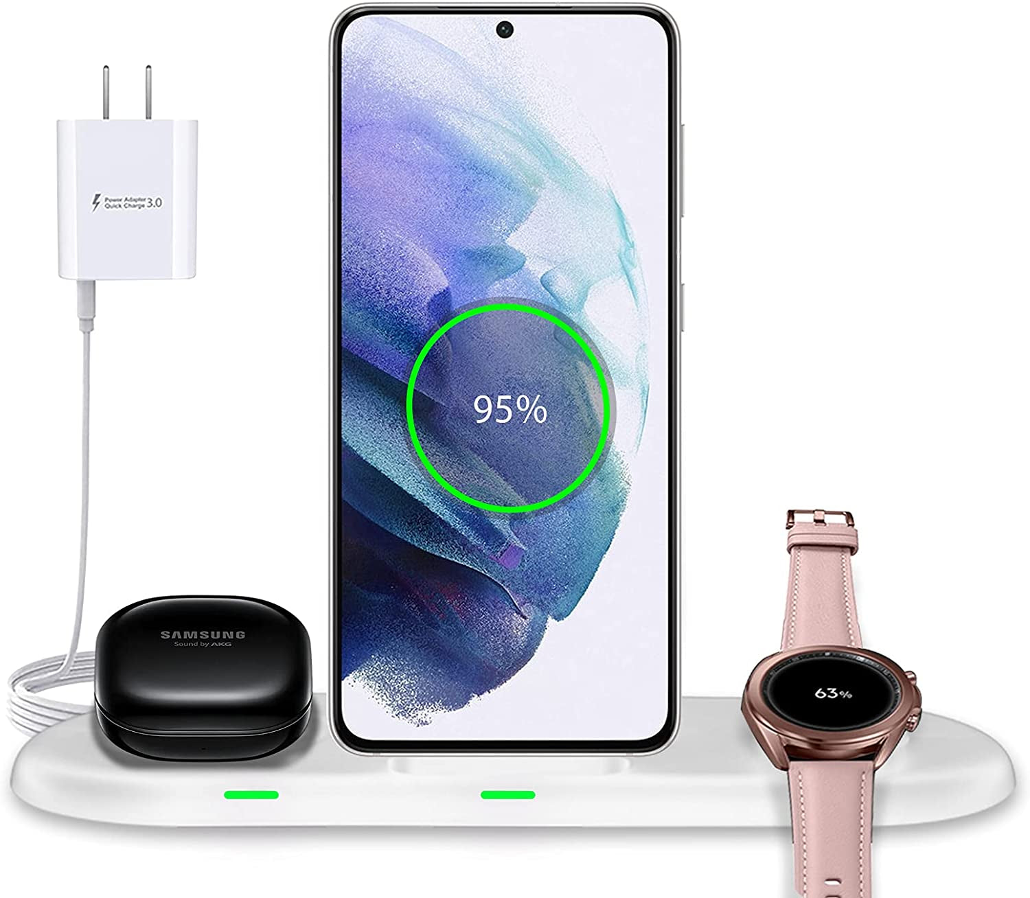 Wireless Charging Station 3 in 1, Fast Wireless Charger for Samsung Galaxy Watch 4, Active 2 Series and Galaxy Buds Series, Phone Charger Stand Dock Compatible with Samsung Galaxy S22 S20 Note(Black)  Shenzhen Xuanfeng Innovations Technology Co., Ltd. White  