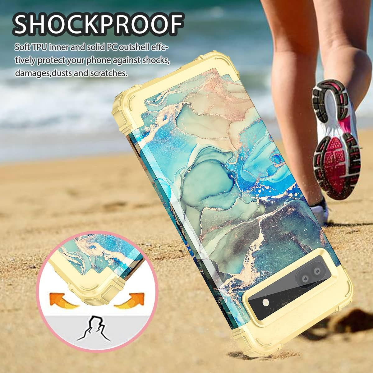 Hekodonk Google Pixel 6A Case (2022) - Heavy Duty Shockproof Hybrid Protection, Hard Plastic & Silicone Rubber, 3-In-1 Drop Protective - Blue Golden  Hekodonk   