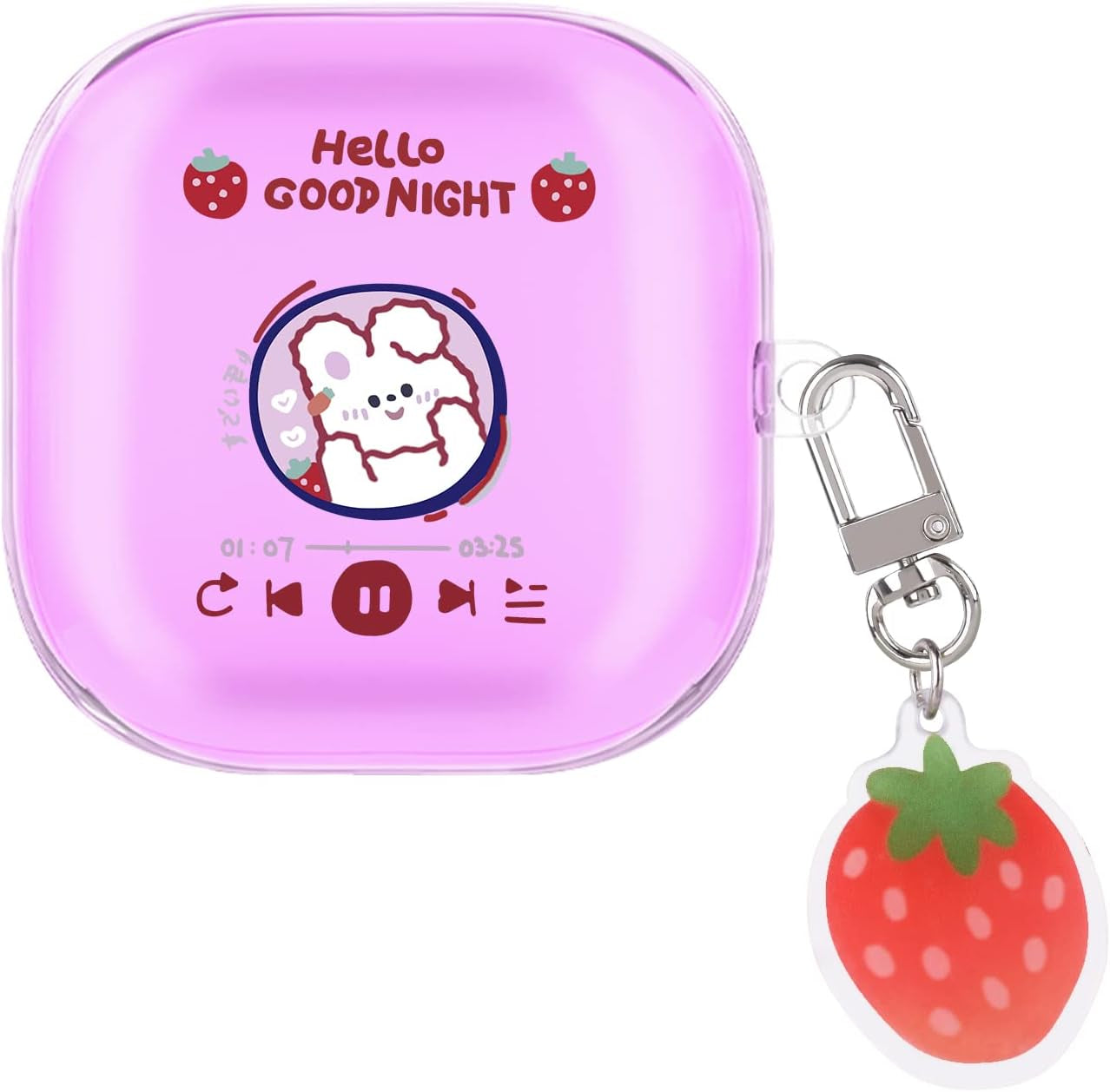 Cute Rabbit Case Compatible with Beats Fit Pro Clear Case with Kawaii Strawberry Bunny Keychain for Women Girls Kids Soft Silicone Anime Cover for Beats Fit Pro  CameCosy   