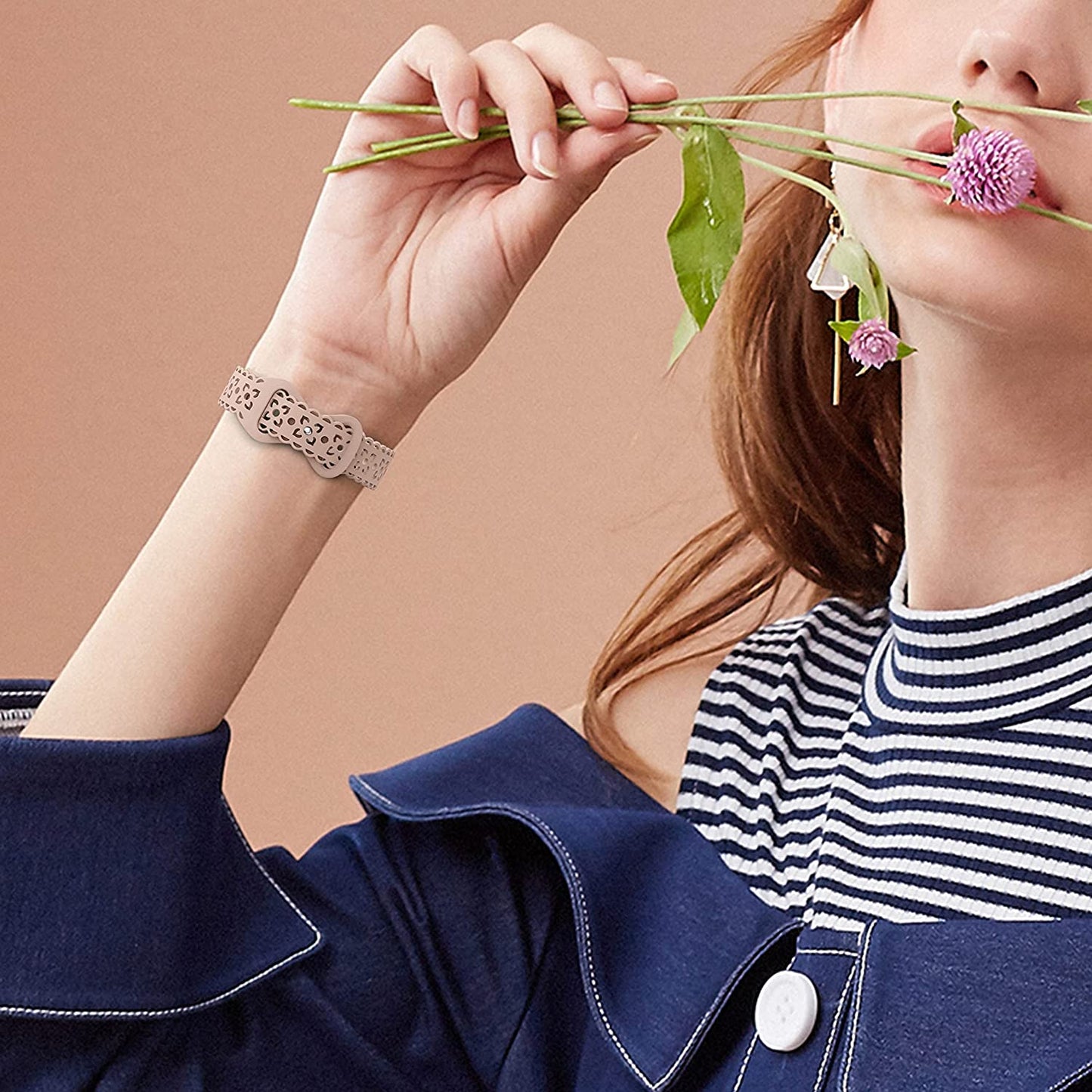 4 Pack Lace Silicone Band Compatible with Apple Watch Bands 40Mm 44Mm 41Mm 45Mm 38Mm 42Mm Women,Thin Slim Hollow-Out Sport Strap Replacement Wristbands for Iwatch Series Ultra 8 7 6 5 4 3 2 1 SE  HEARTBOOM   