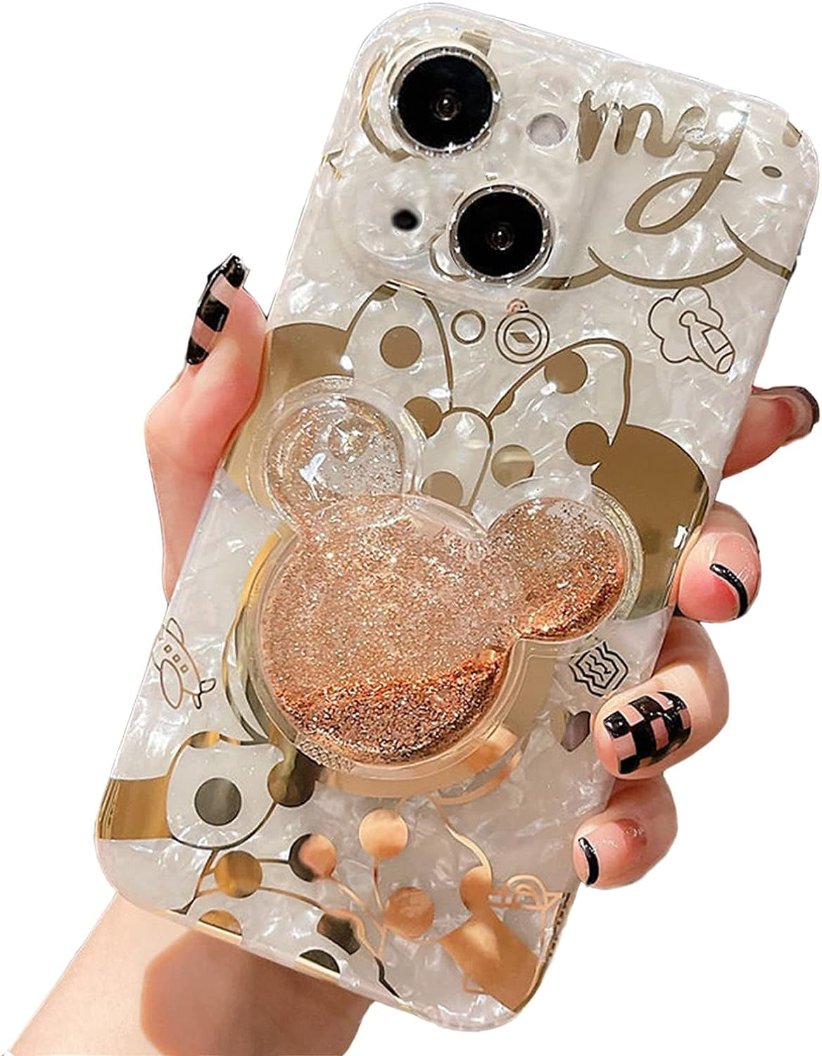 Jerisln Cartoon Case for Iphone 11 Pro Max Cute Golden Minnie Sparkle Bling Cover with Quicksand Holder,Kickstand Soft TPU Shockproof Protective for Women Girls(Iphone 11 Pro Max Minnie 6.5'')  Jerisln Golden/Minnie Iphone 13(6.1") 