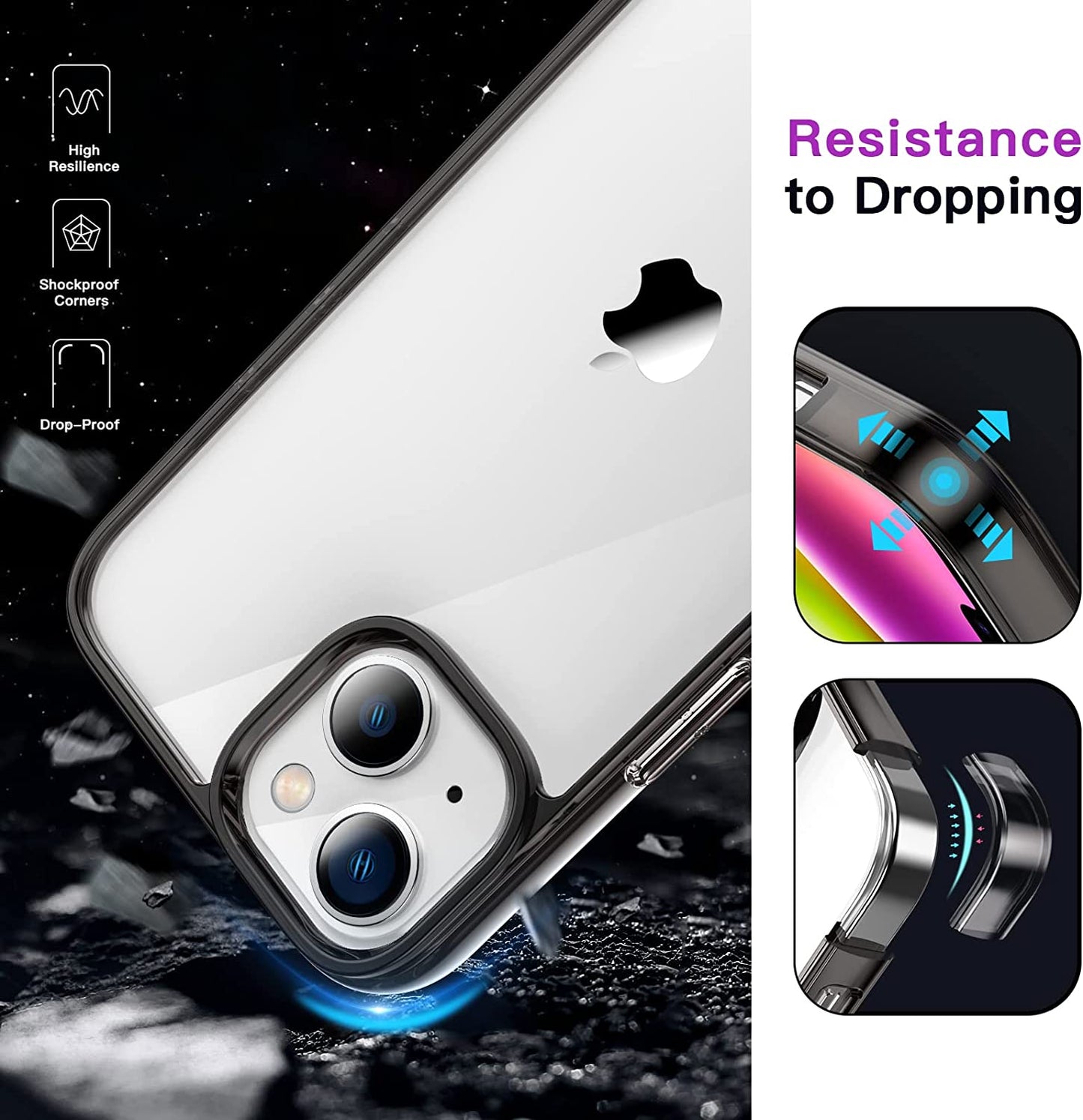 Jetech Case for Iphone 14 plus 6.7-Inch, Shockproof Phone Bumper Cover, Anti-Scratch Clear Back (Black)  JETech   