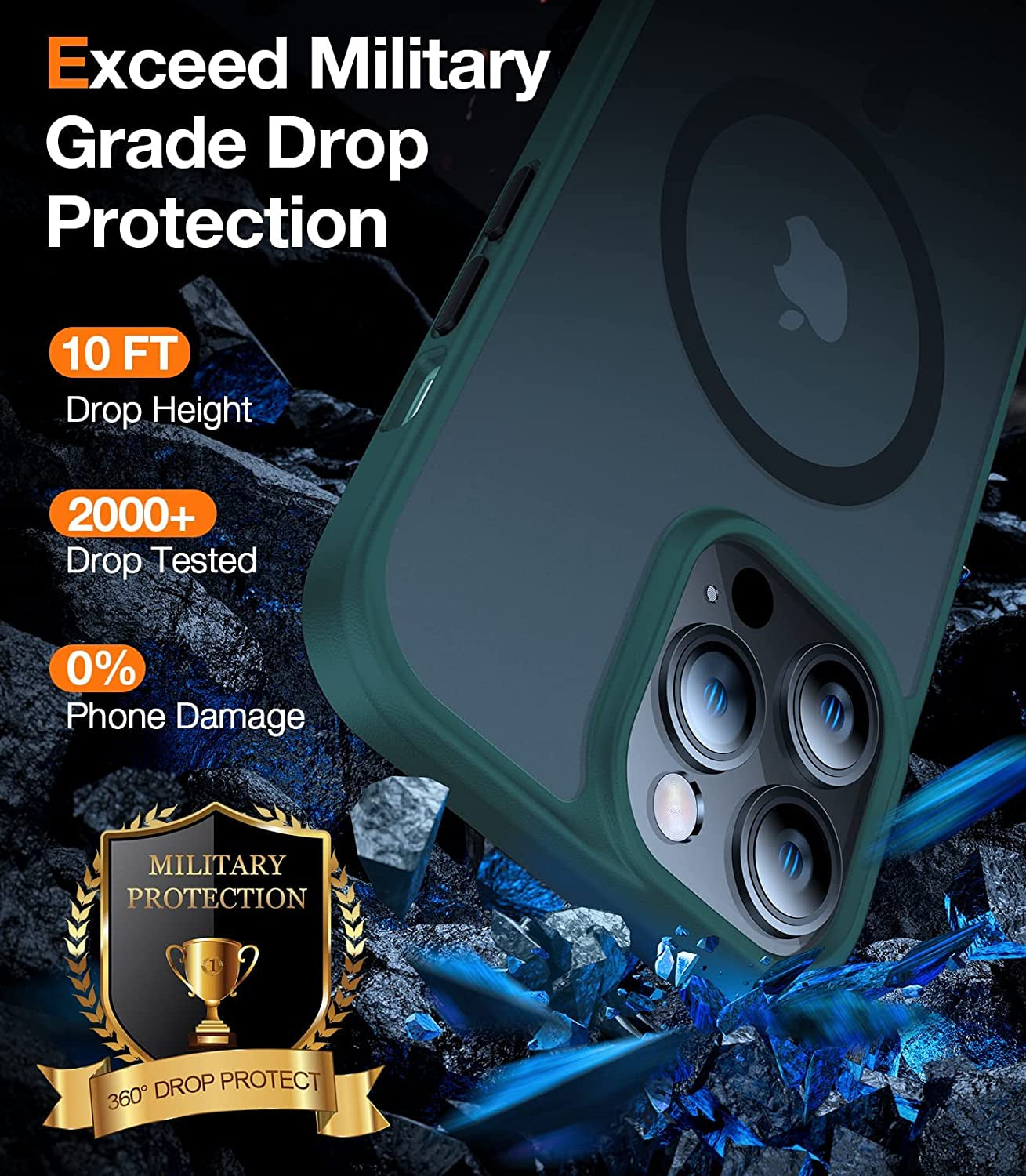 TORRAS Magnetic Designed for Iphone 14 Pro Case, Military Grade Drop Tested, Compatible with Magsafe, Slim Protective Matte Silicone for Iphone 14 Pro Phone Case, 6.1", Translucent Back/Green Edge  TORRAS   