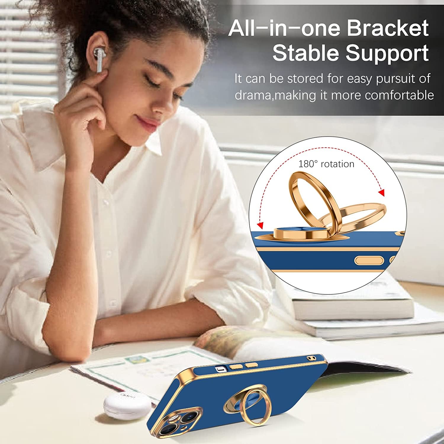 VENINGO Iphone 14 Case,Phone Cases for Iphone 14,Slim Fit Soft 360° Ring Holder Kickstand Magnetic Car Mount Supported Easy Clean Shockproof Protective Cover for Apple Iphone 14 6.1" 2022, Deep Blue  VENINGO   