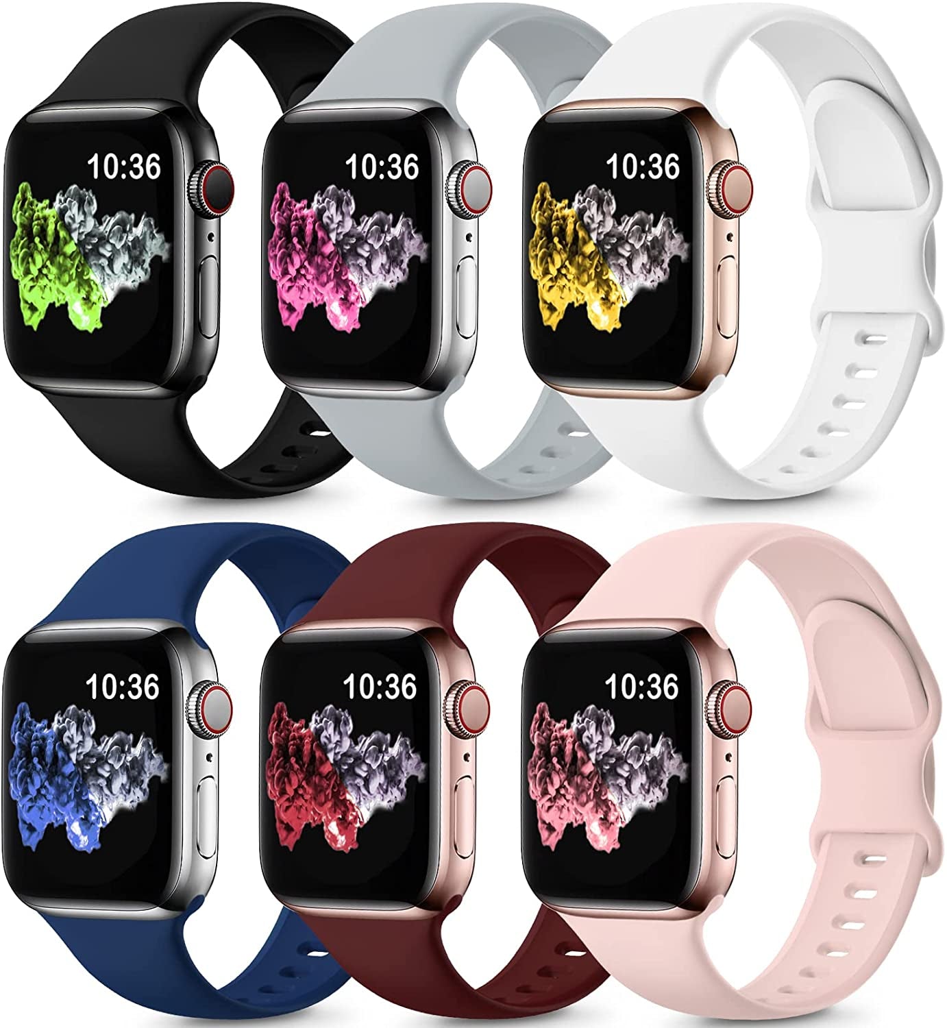 ZALAVER 6 Pack Bands Compatible with Apple Watch Band 38Mm 40Mm 41Mm 42Mm 44Mm 45Mm 49Mm Men Women, Soft Silicone Sport Strap for Iwatch Ultra Series 8 7 6 5 4 3 2 1 SE  ZALAVER Black/Navy Blue/Wine Red/Grey/White/Pink Sand 38mm/40mm/41mm 