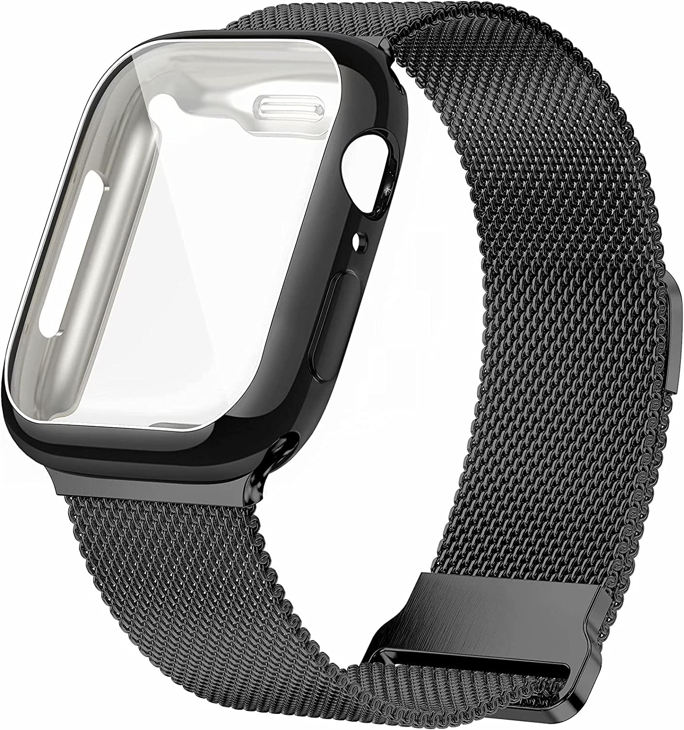 Geoumy Metal Magnetic Bands Compatible for Apple Watch Band 45Mm with Case, Stainless Steel Milanese Mesh Loop Replacement Strap Compatible with Iwatch Series 8/7/6/5/4/3/2/1 SE Women Men,Starlight  Geoumy Black 44 mm 